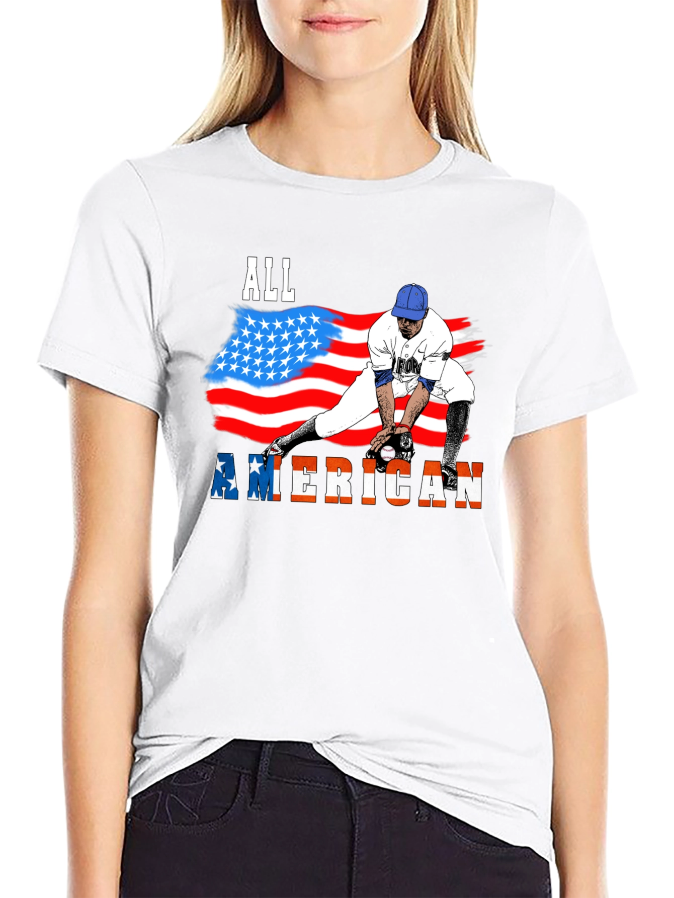Black All American Baseball T-Shirt - Patriotic USA Flag Design view 9