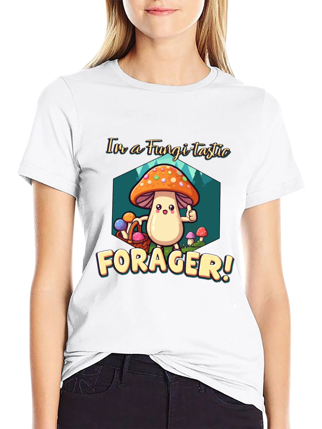 Black Fungi-tastic Forager T-Shirt - Fun Mushroom Design view 9
