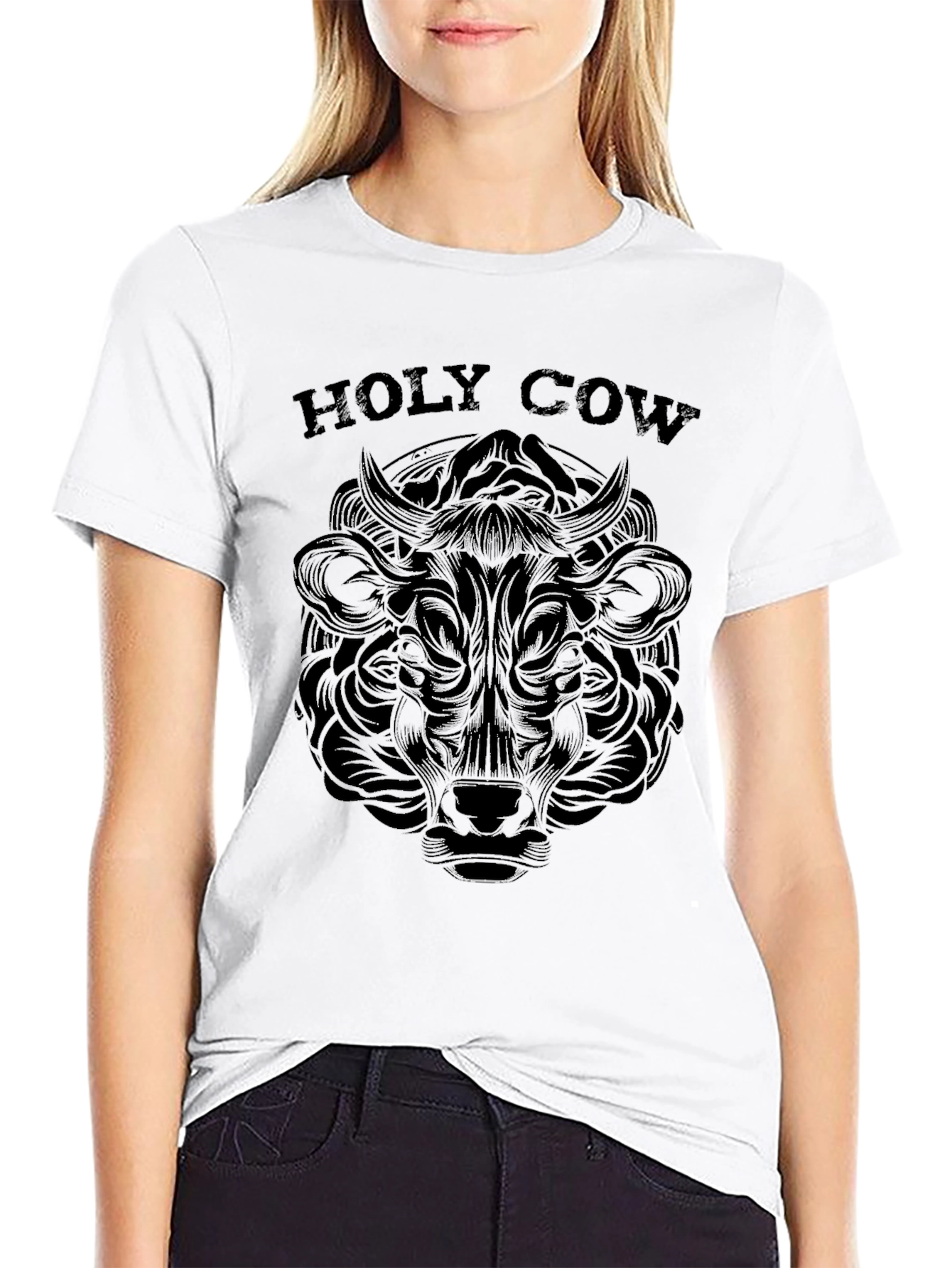 Black Holy Cow Graphic Tee - Black Crew Neck T-Shirt view 9