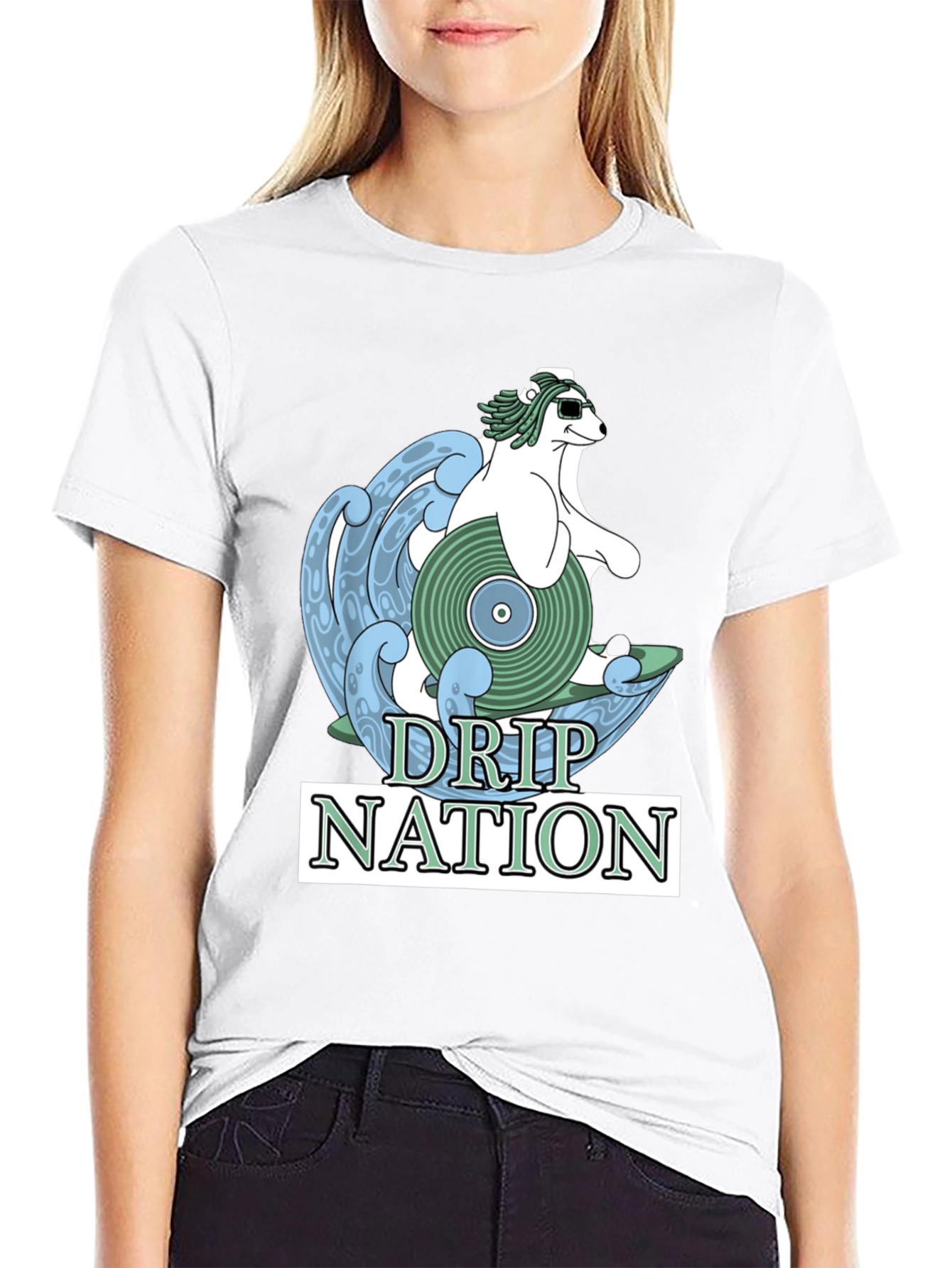 Black Drip Nation Polar Bear Surfing T-Shirt view 9