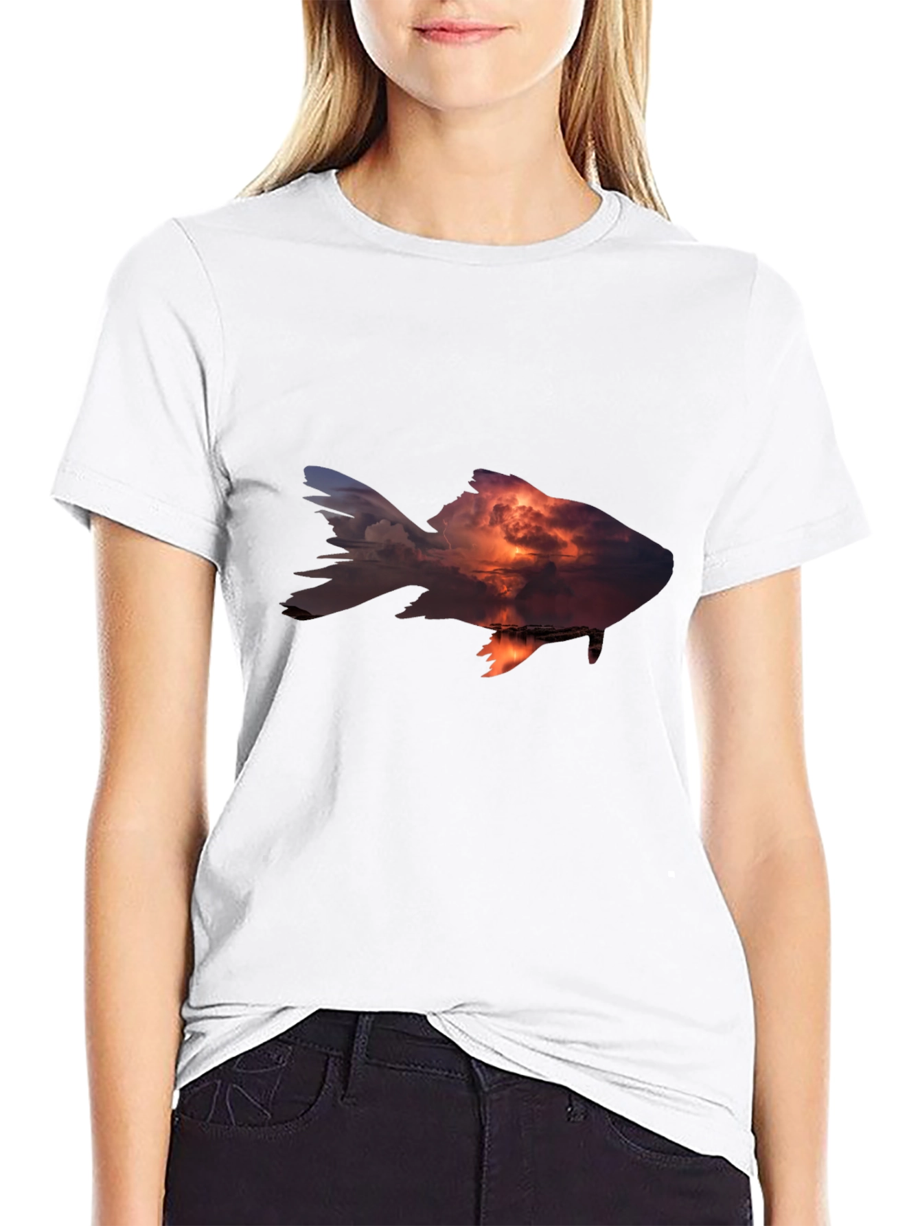 Black Sunset Fish Graphic Tee - Stylish Men's Black T-Shirt view 9