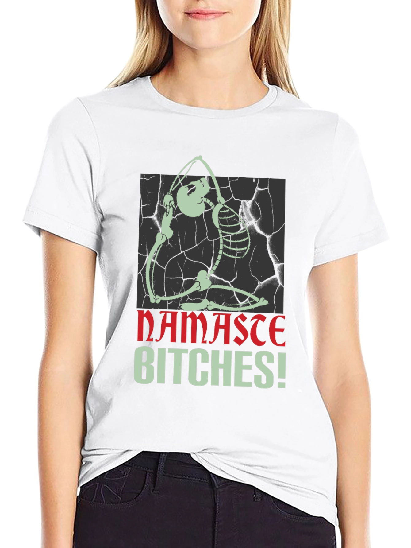 Black Yoga Skeleton Graphic Tee - Namaste Bitches! view 9
