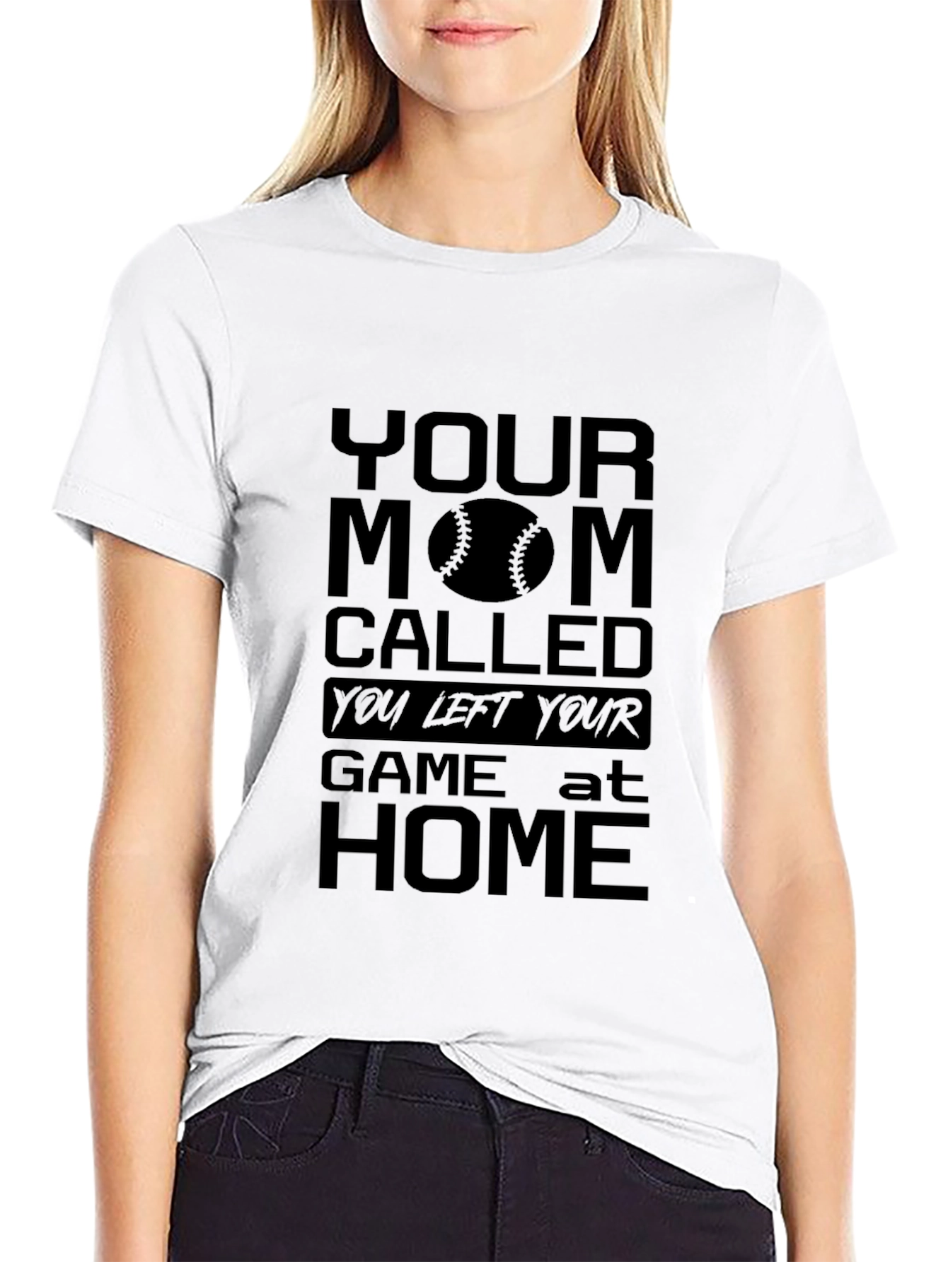Black Humorous "Your Mom Called" Baseball T-Shirt view 9