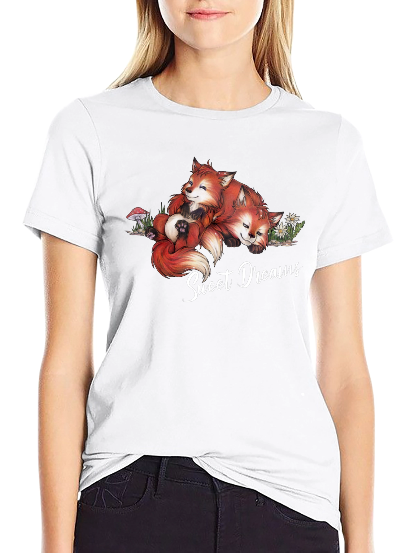 Black Sweet Dreams Foxes Graphic T-Shirt view 9