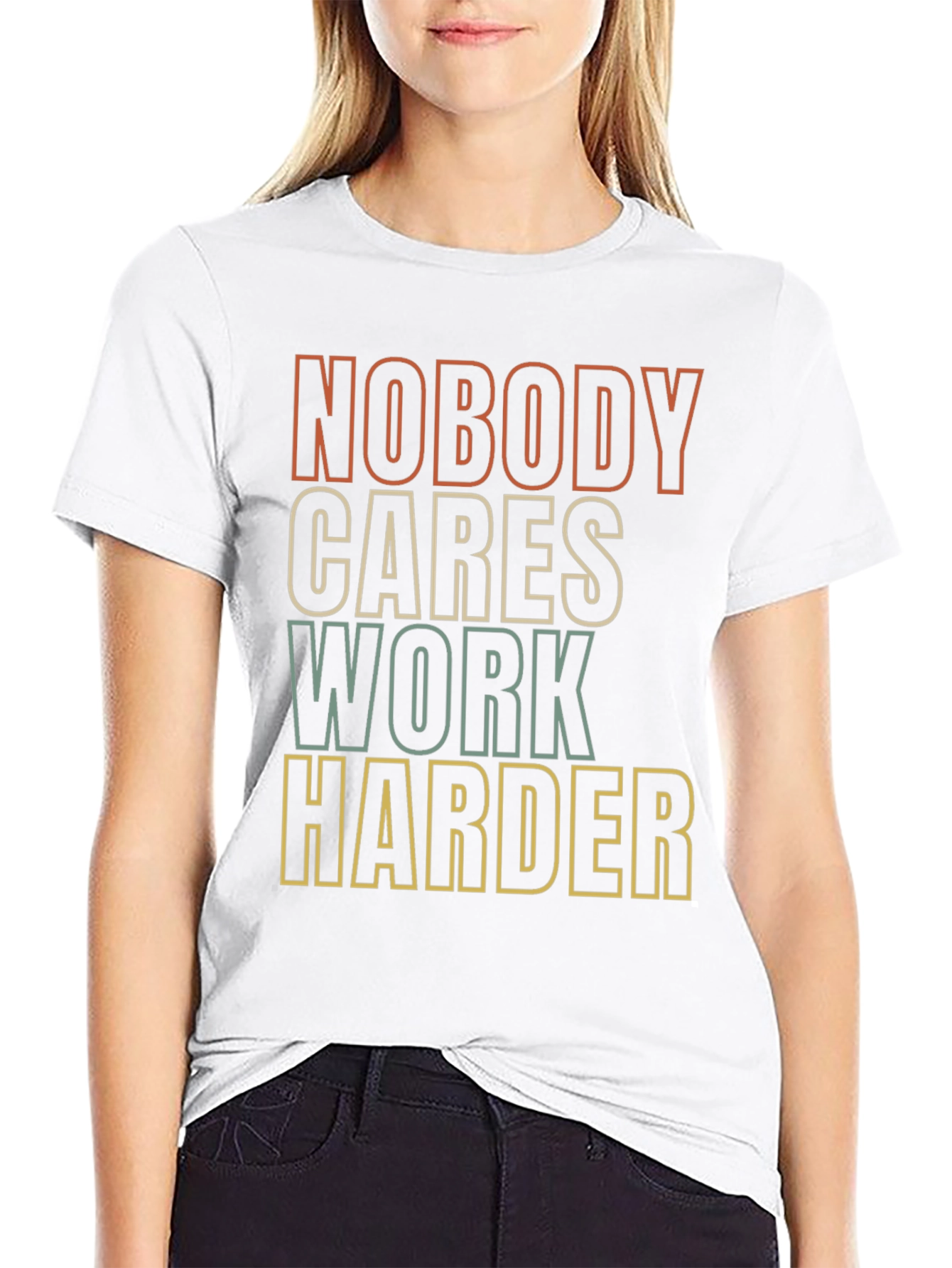 Black Motivational Graphic Tee - Nobody Cares, Work Harder view 9