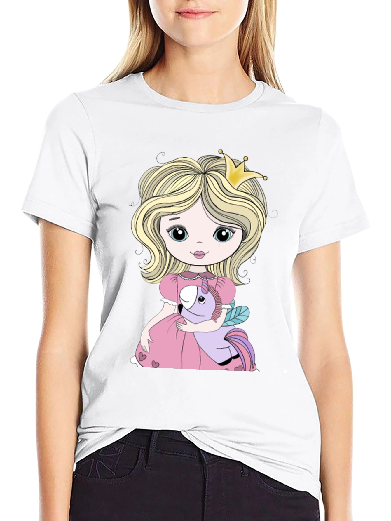 Black Princess Girl with Unicorn Toy Graphic T-Shirt view 9