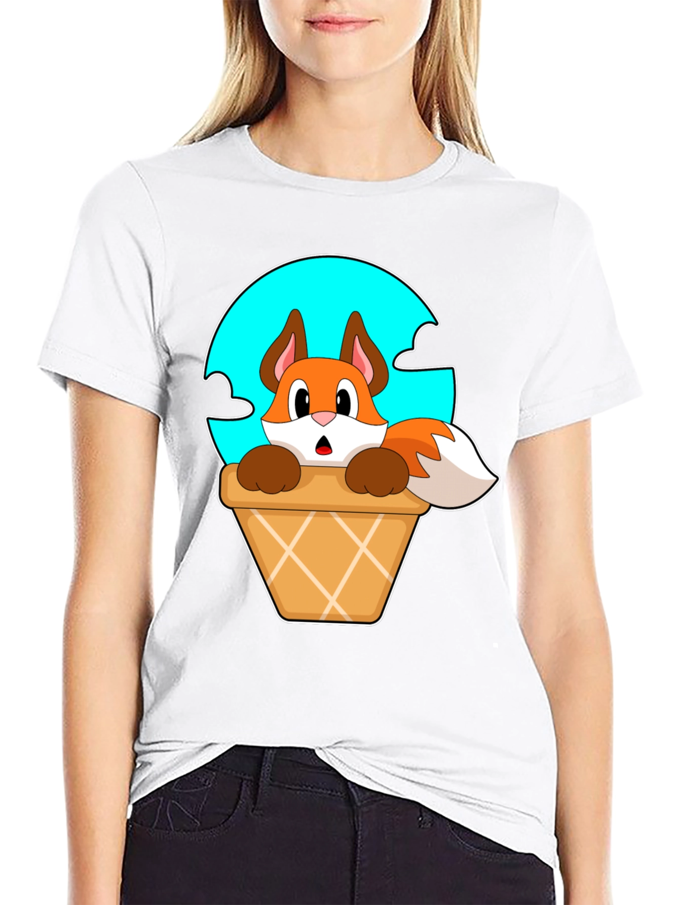 Black Fox in Ice Cream Cone T-Shirt - Cartoon Animal Tee view 9
