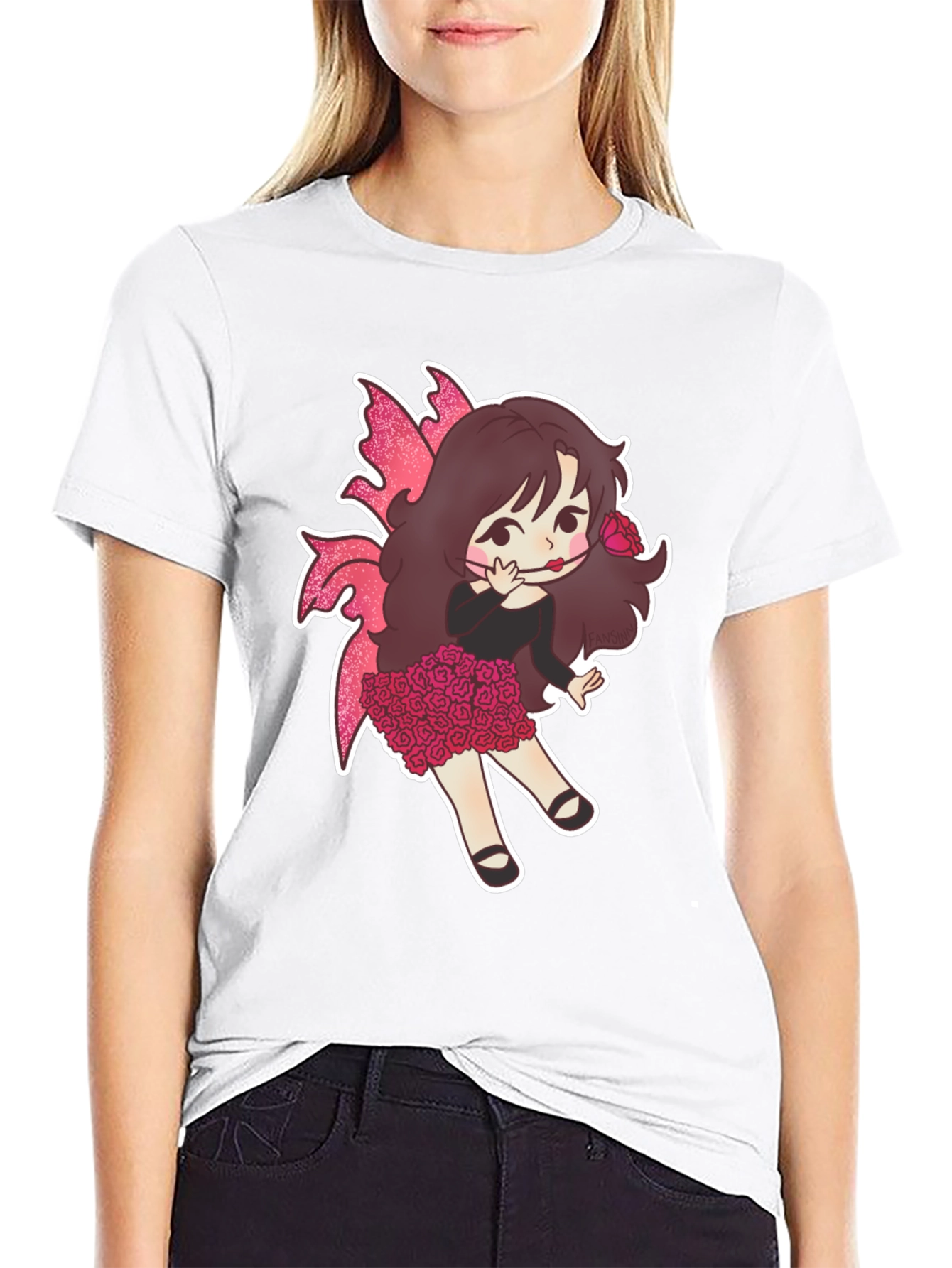 Black Whimsical Fairy Girl Graphic T-Shirt view 9