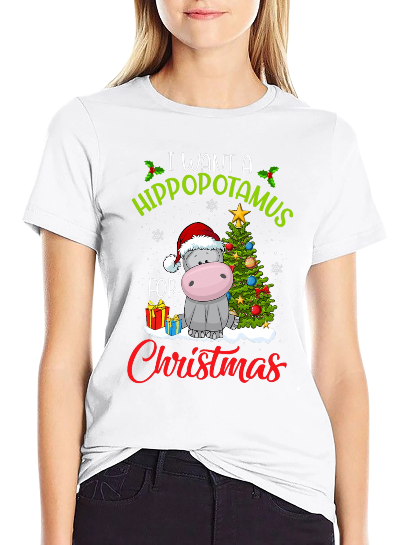Black Hippo Christmas T-Shirt view 9
