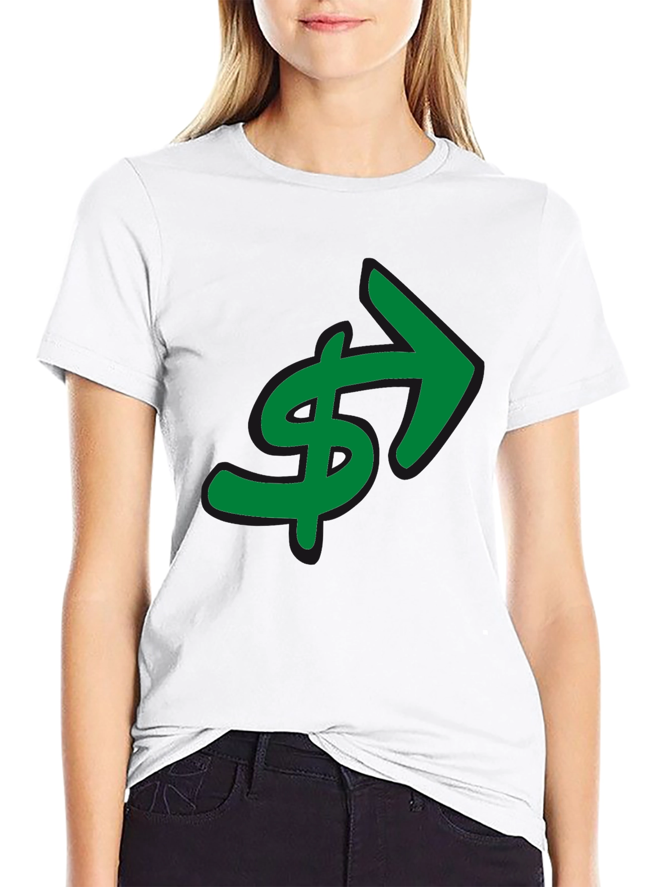 Black Green Dollar Arrow Graphic T-Shirt view 9