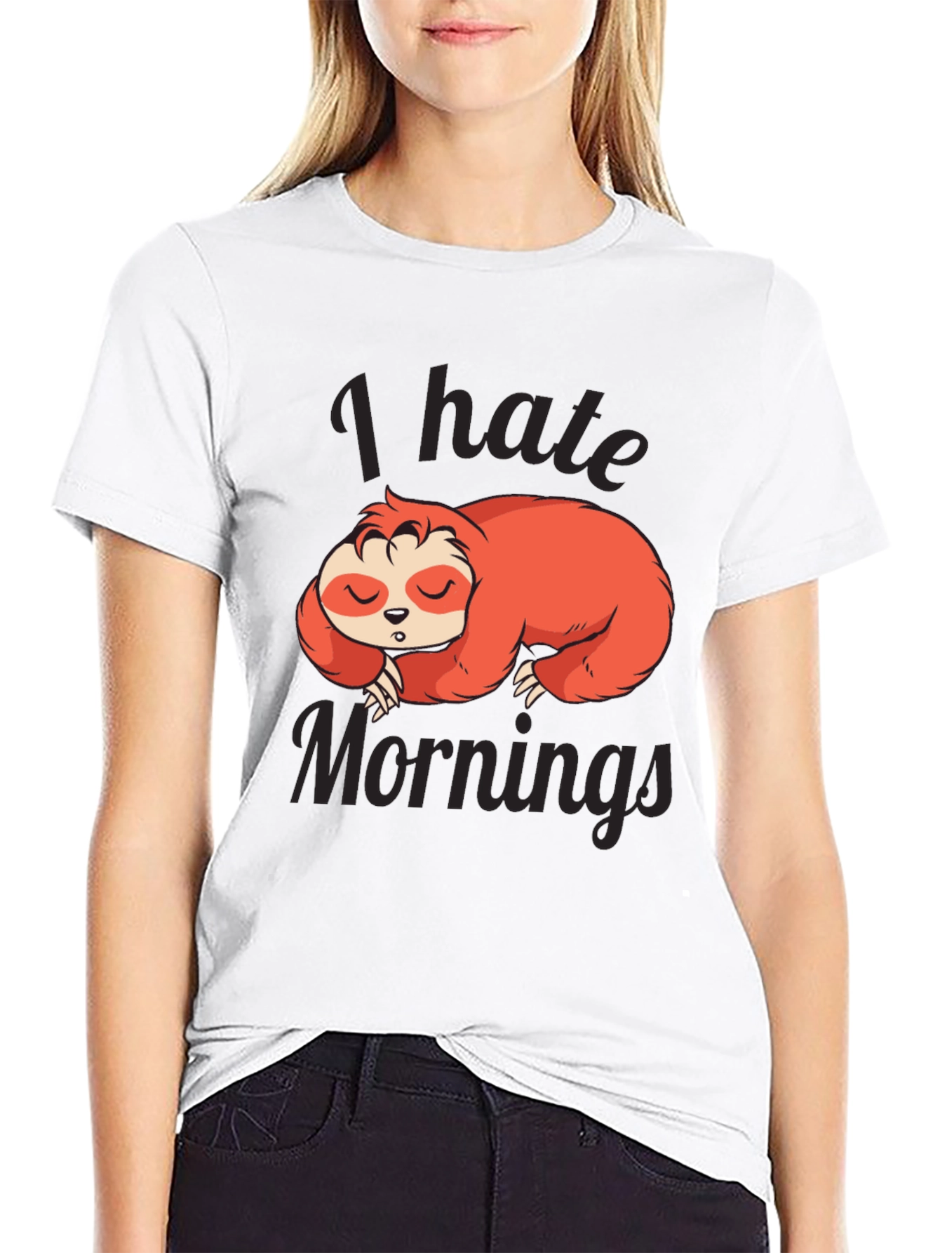 Black I Hate Mornings Sloth Graphic Tee view 9