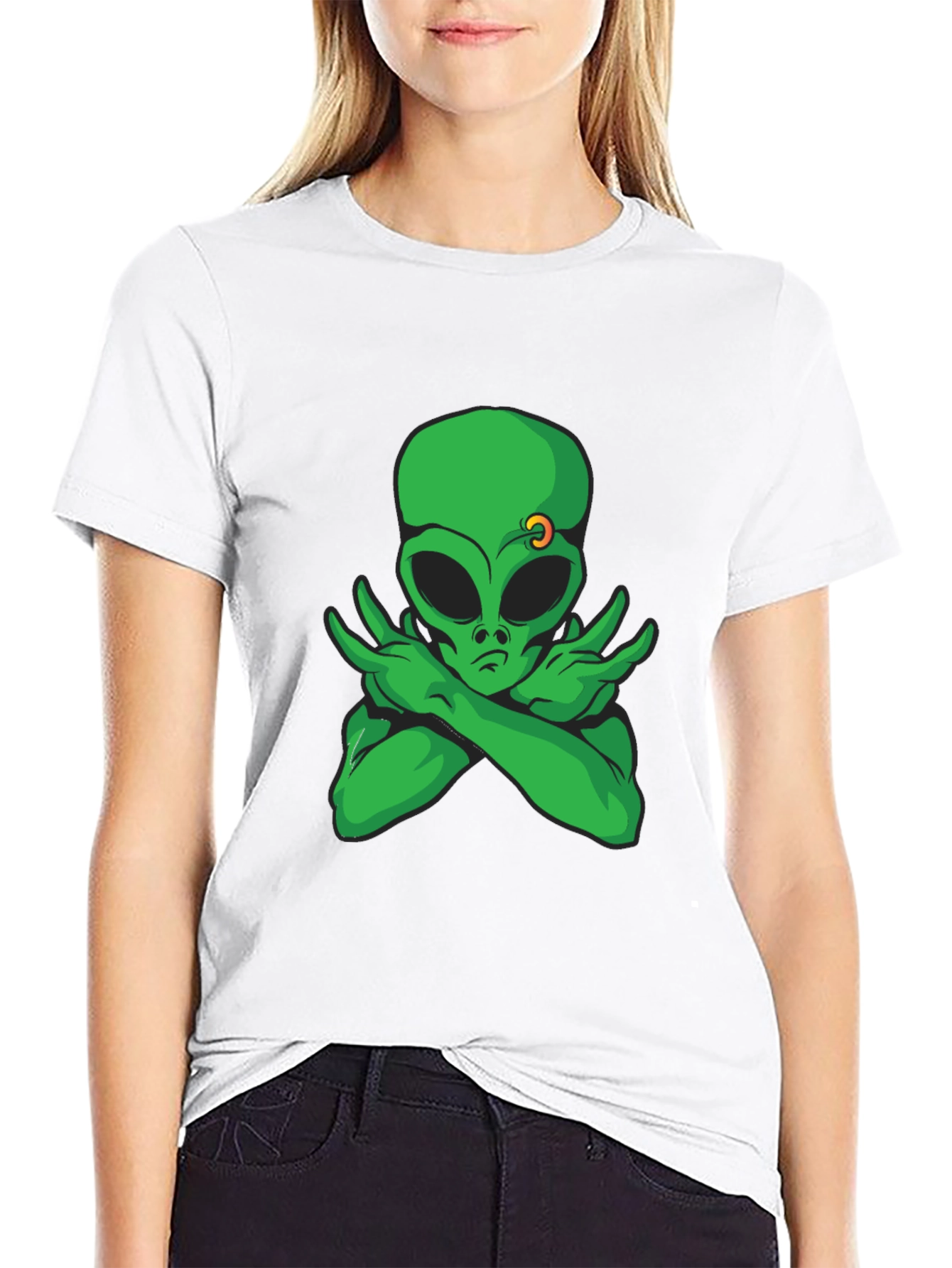 Black Cool Alien Graphic Tee - Black Cotton T-Shirt view 9