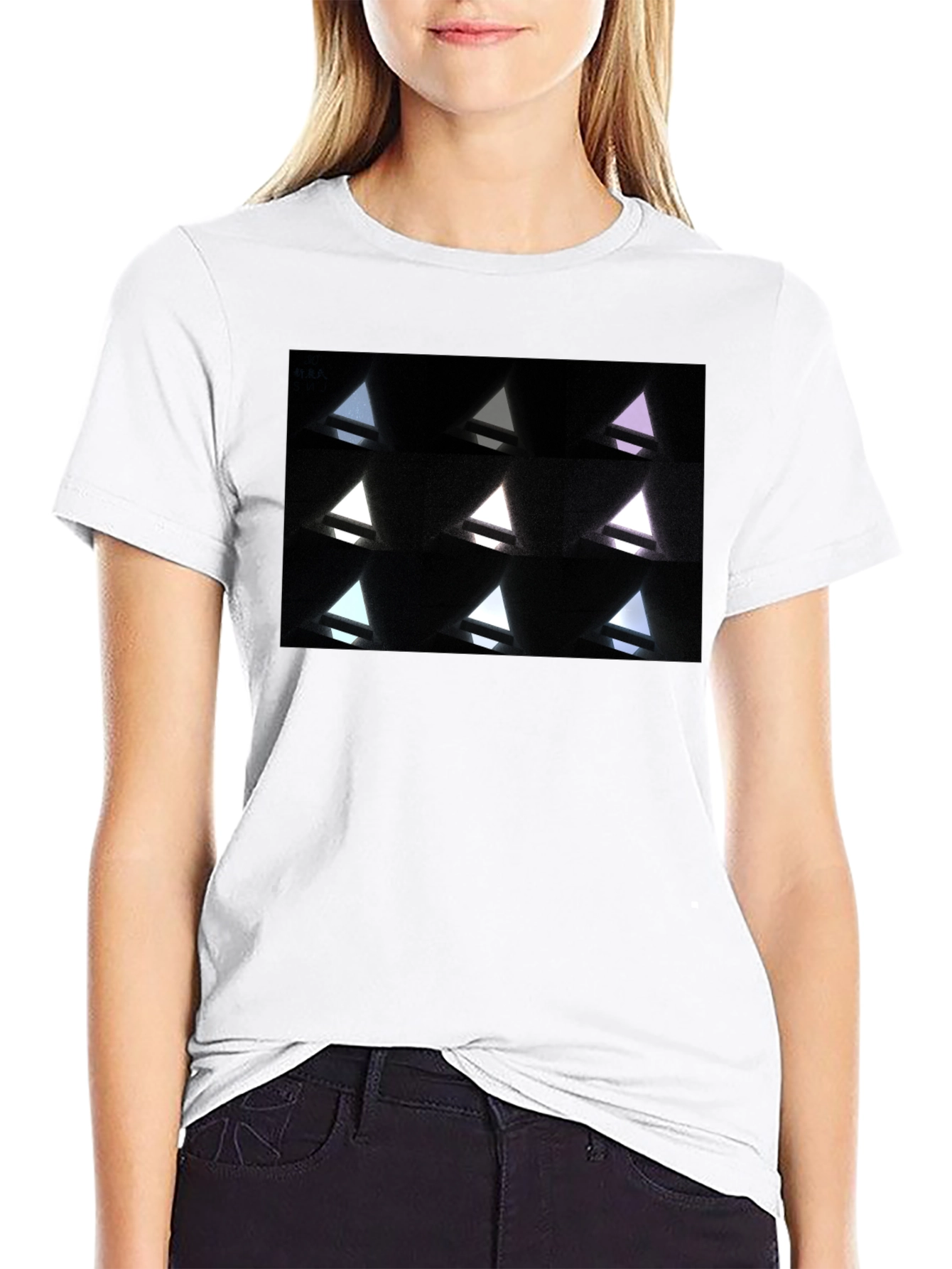 Black Abstract Geometric Triangle Pattern Black T-Shirt view 9