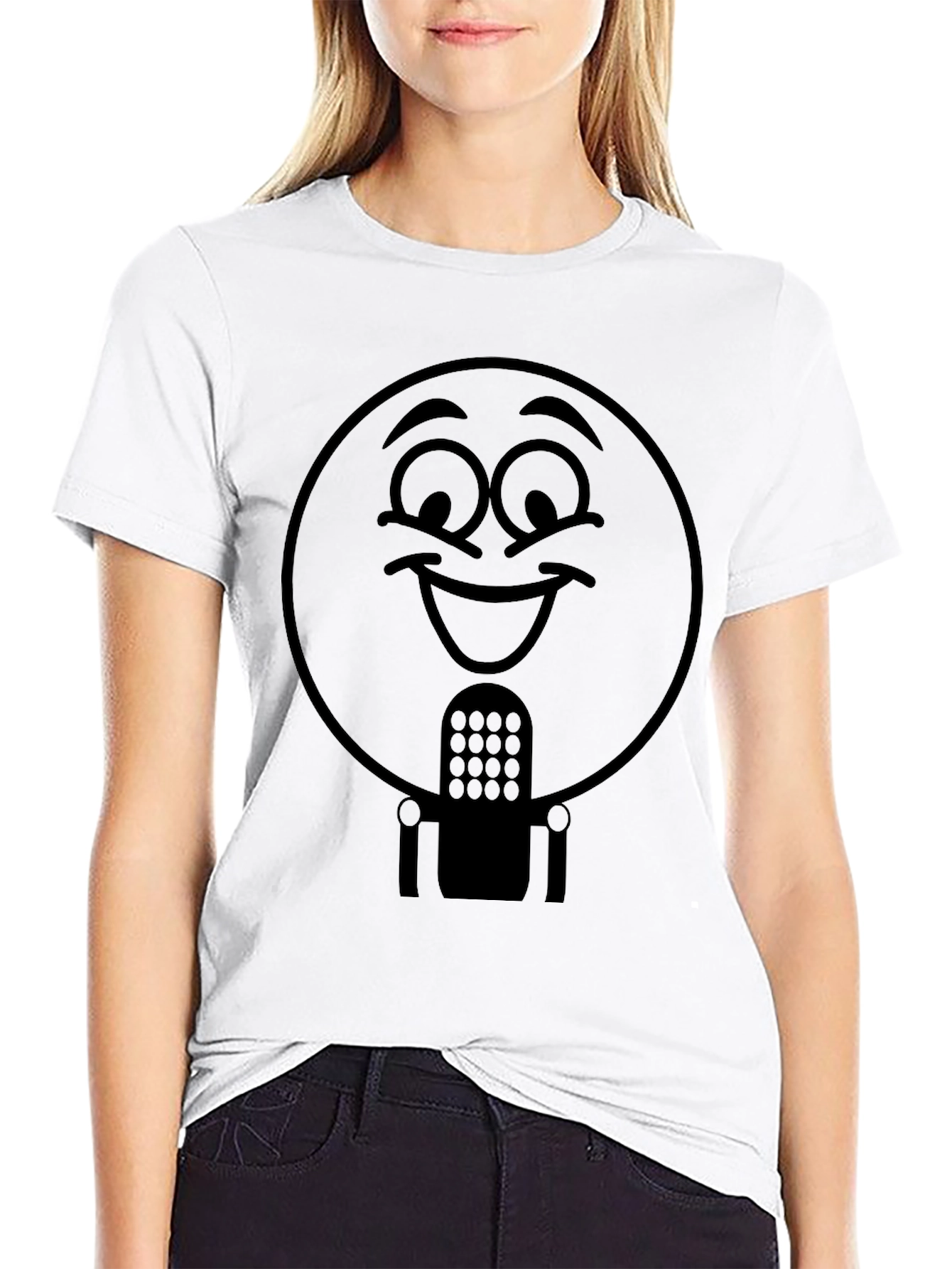 Black Funny Robot Face Graphic T-Shirt view 9