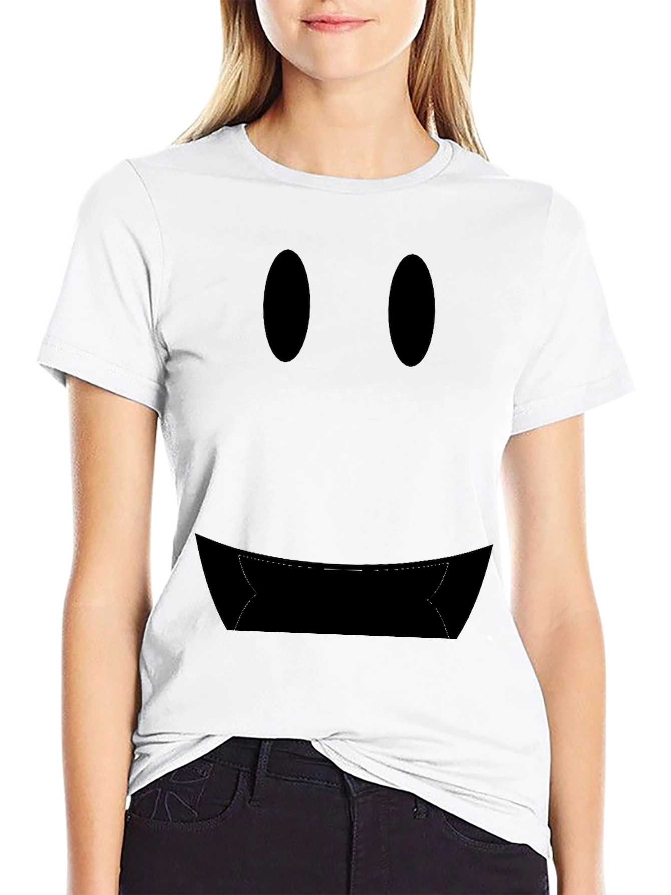 Black Ominous Face Graphic Tee - Black Crew Neck view 9