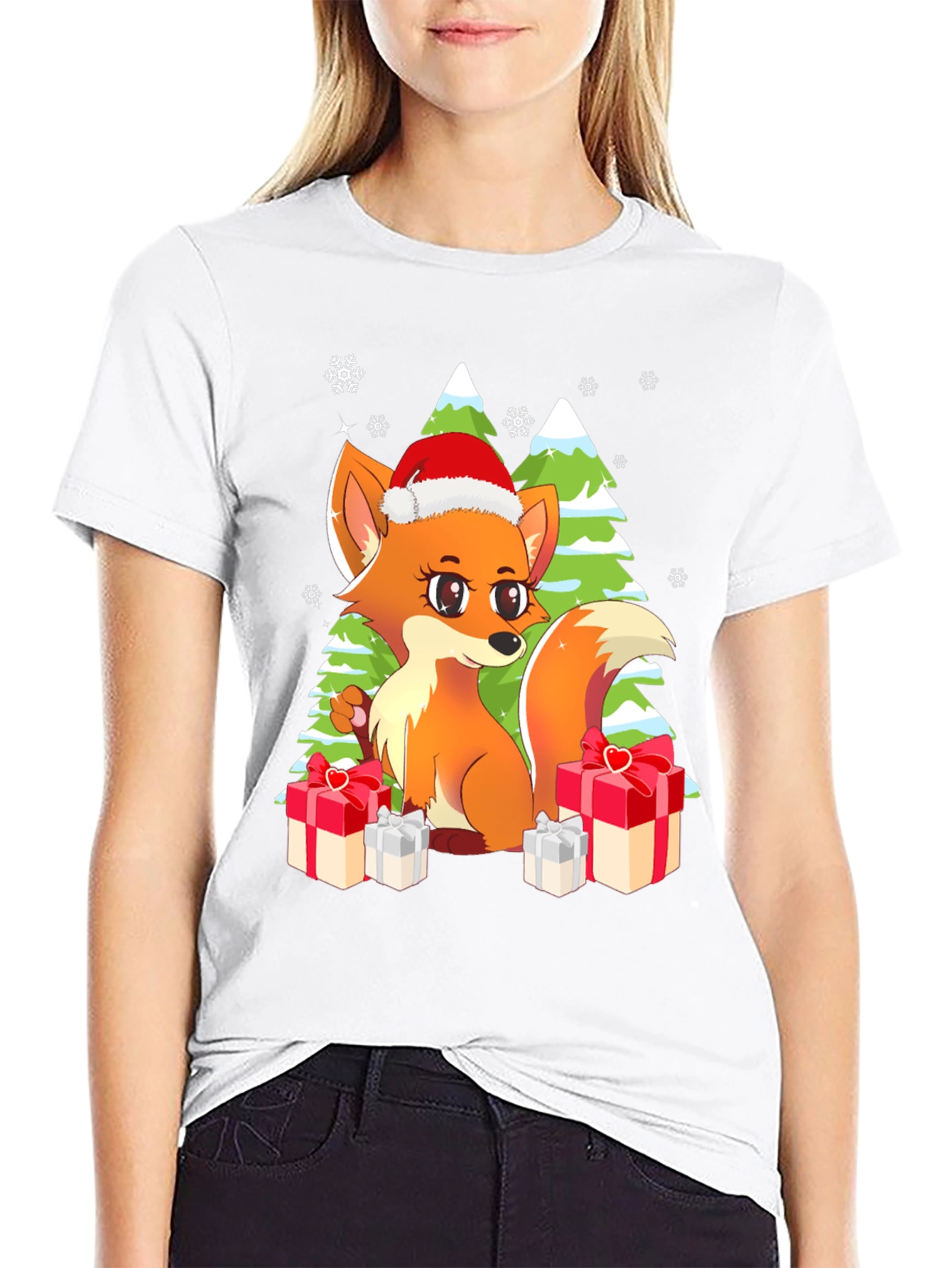 Black Festive Fox Graphic Tee - Holiday Gift view 9