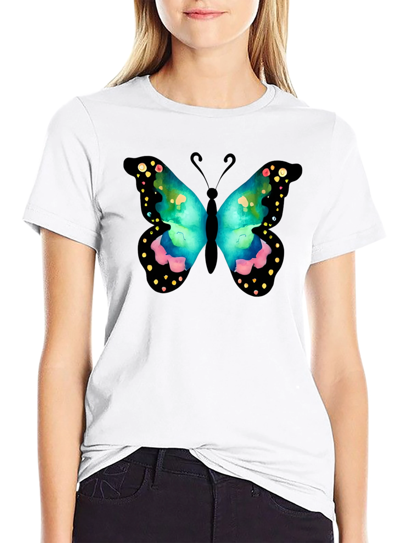 Black Butterfly Graphic Print Crew Neck T-Shirt view 9