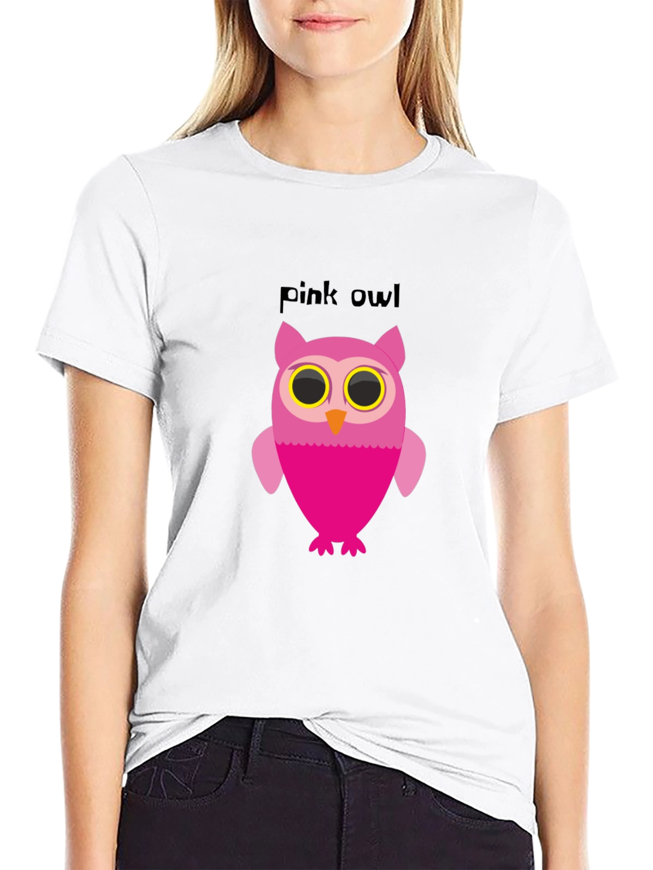 Black Pink Owl Graphic Tee - Soft Cotton Blend view 9