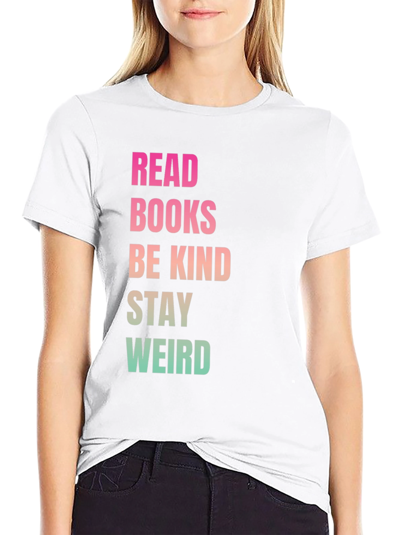 Black Read Books Be Kind Stay Weird Black T-Shirt view 9