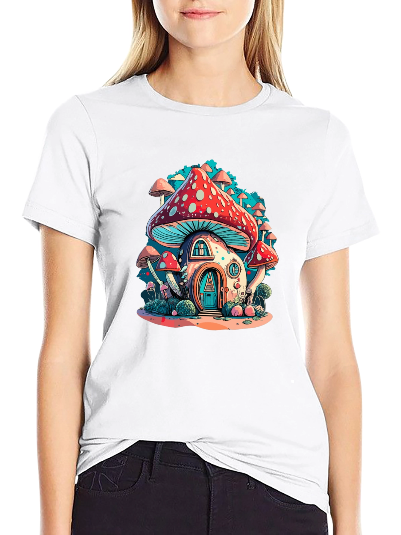 Black Mushroom House Graphic Tee view 9