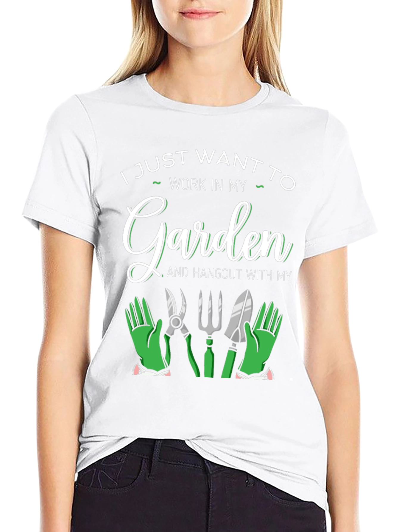 Black Gardening Lover T-Shirt: Work in My Garden view 9