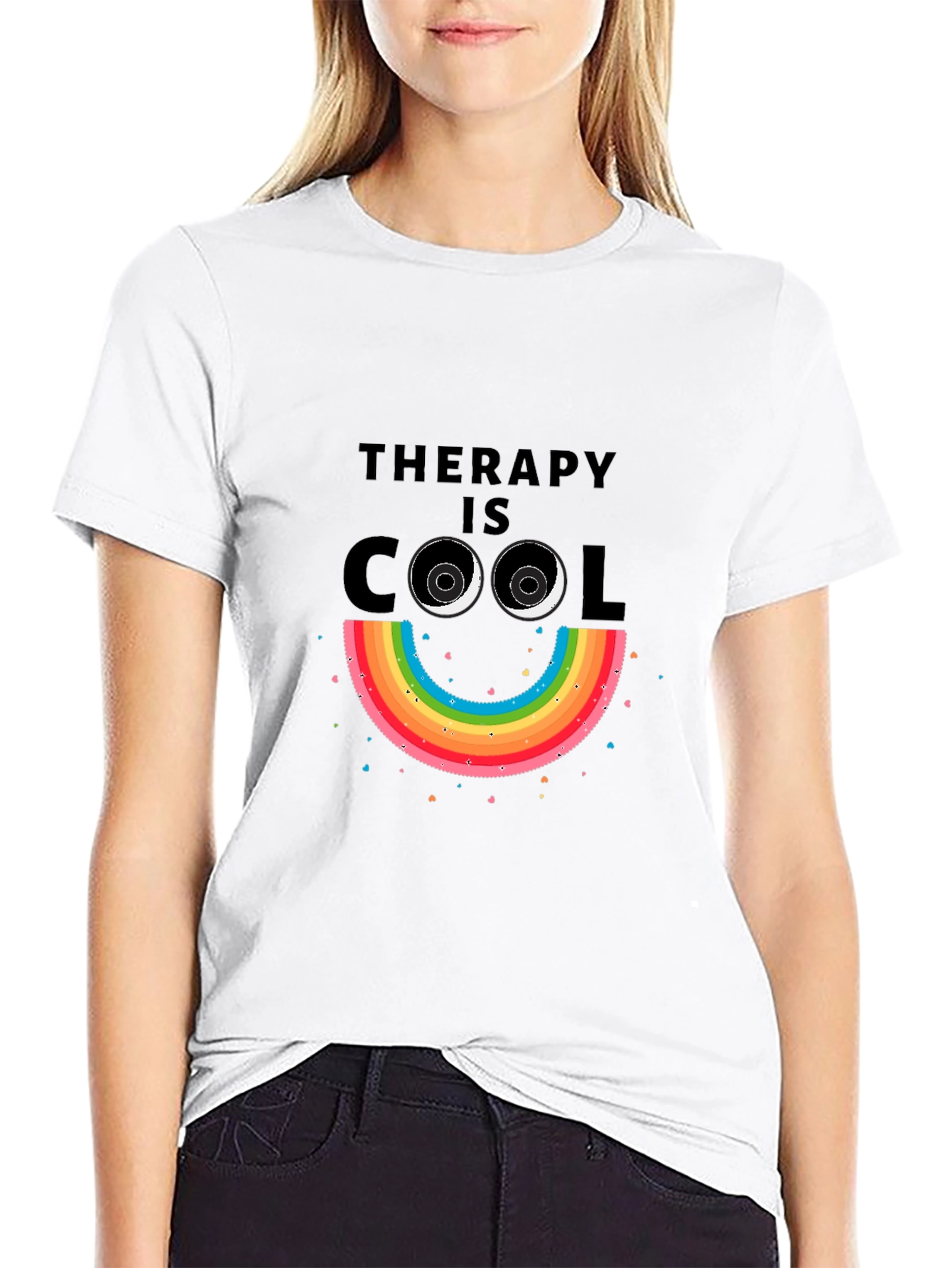 Black Therapy is Cool Rainbow Smiley Tee view 9