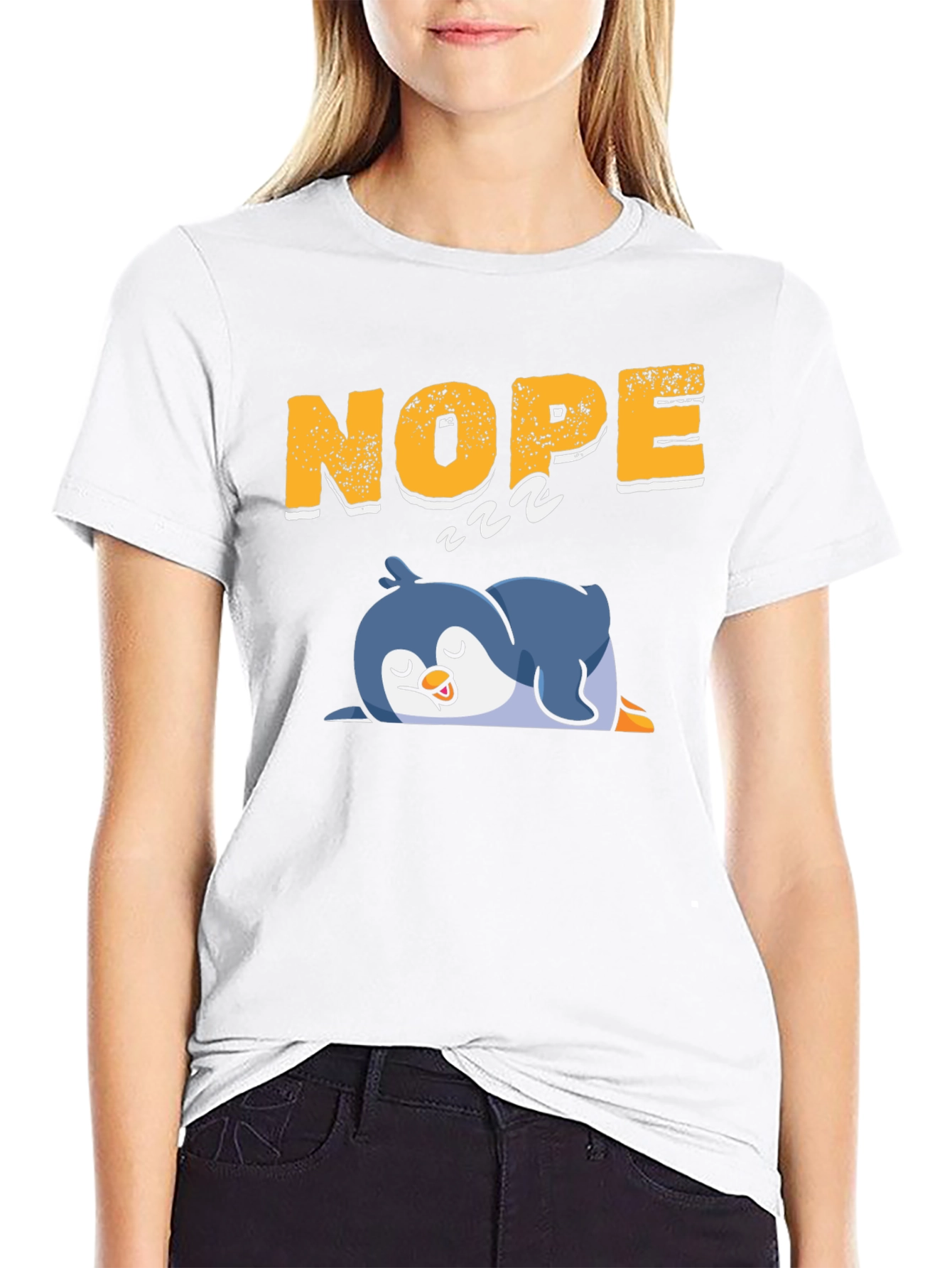 Black Nope Sleeping Penguin Black T-Shirt view 9
