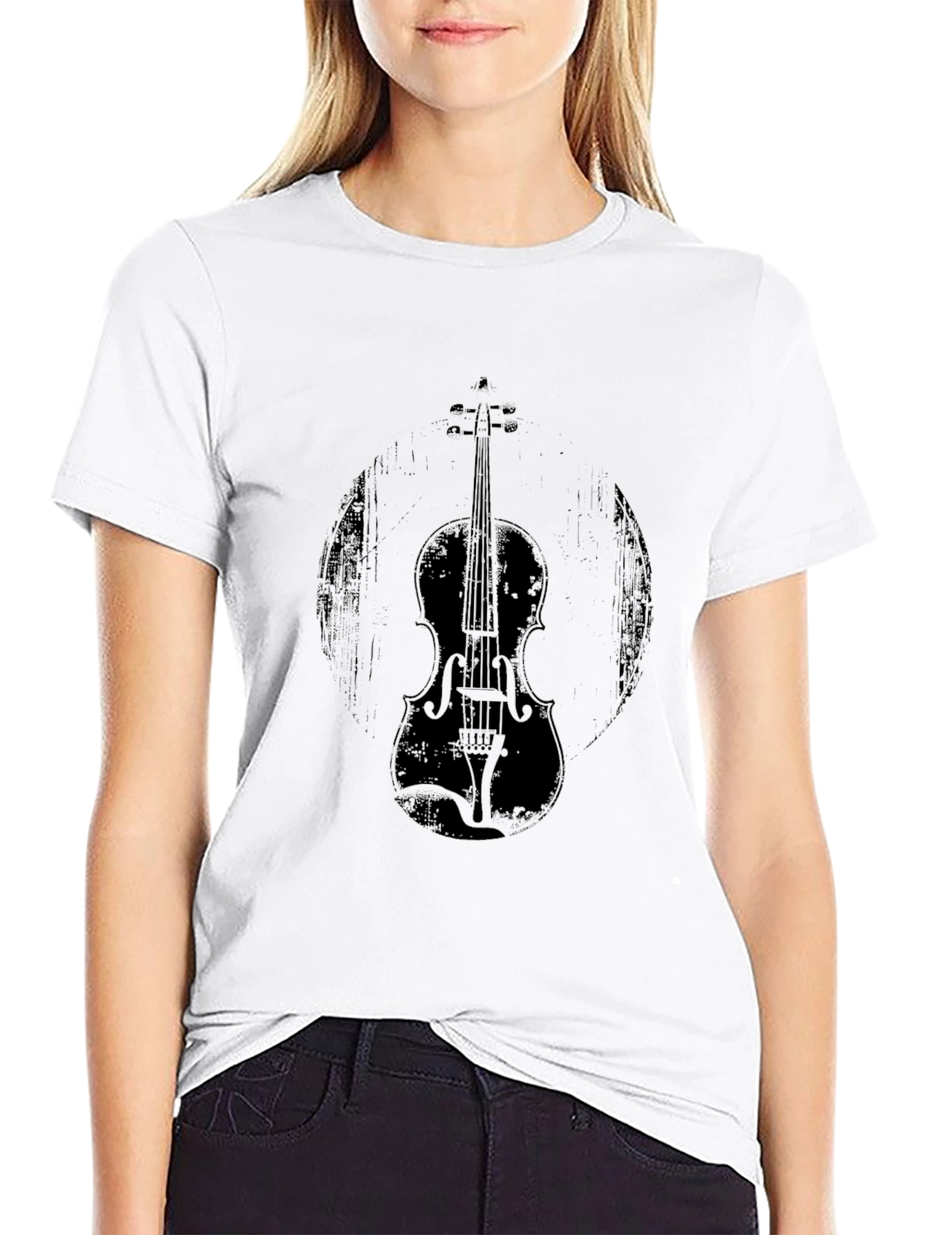 Black Vintage Violin Graphic Tee - Black Unisex Shirt view 9
