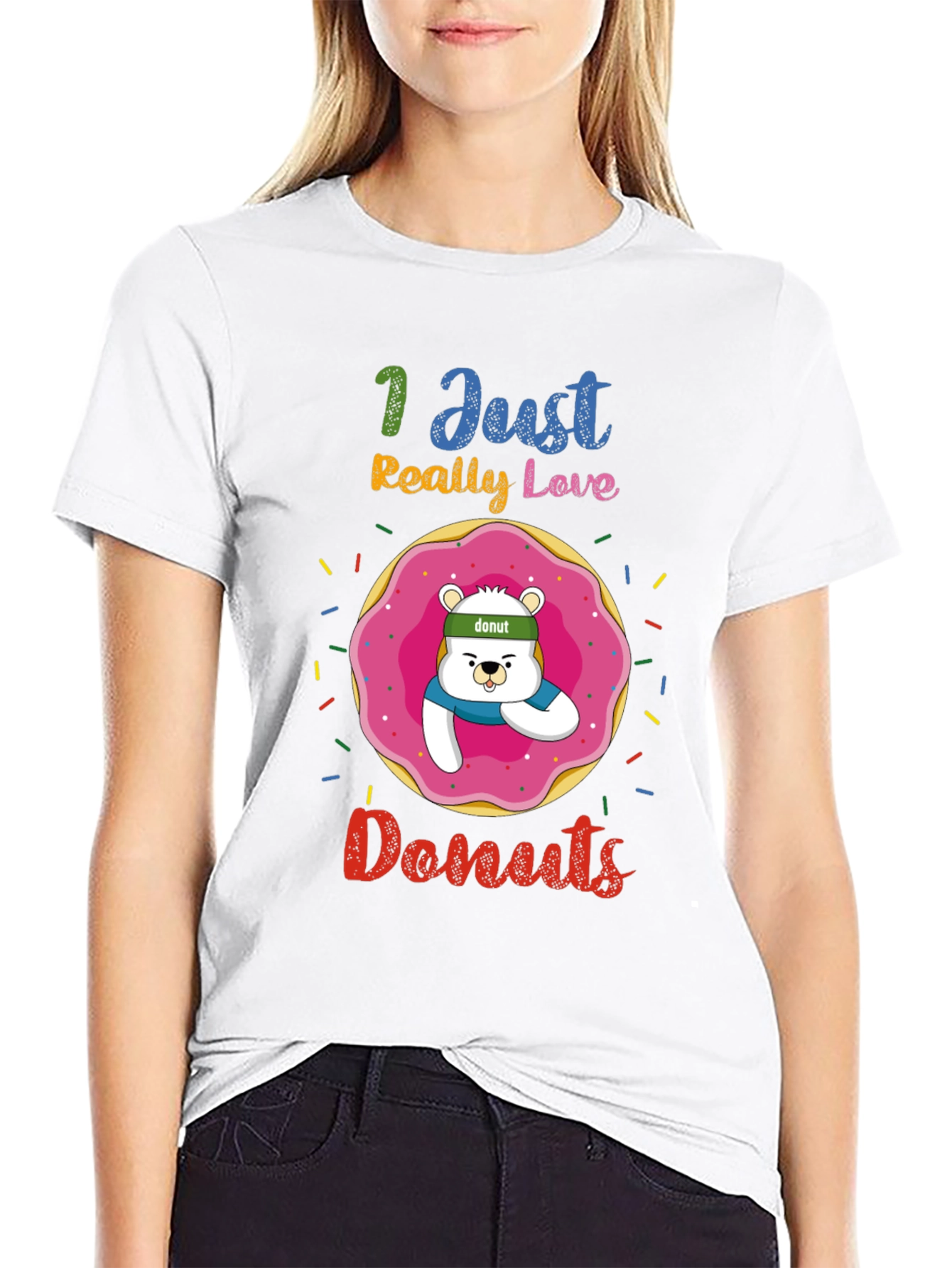 Black I Just Really Love Donuts Funny Graphic Tee view 9