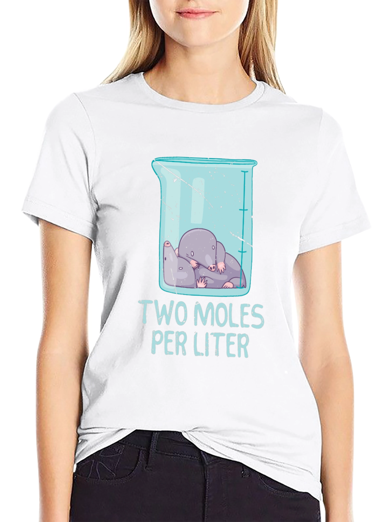 Black Two Moles Per Liter Science T-Shirt view 9