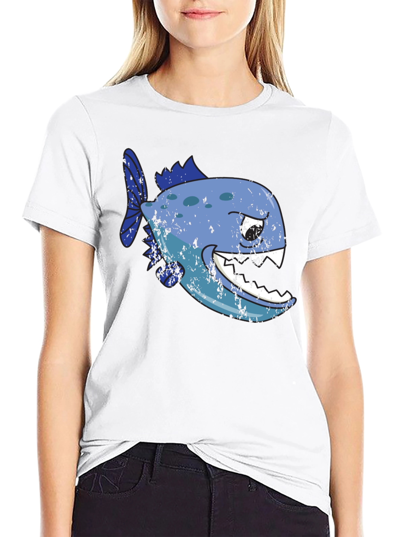 Black Piranha Graphic T-Shirt - Black Cotton Tee view 9