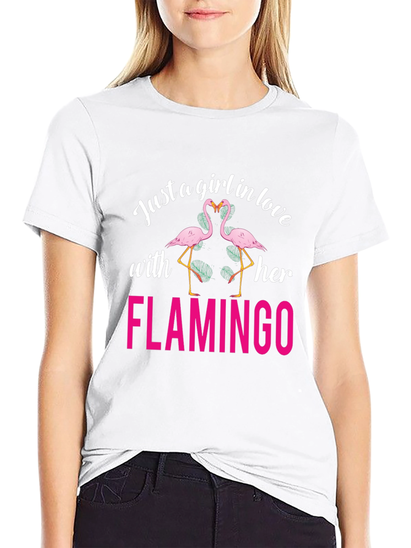Black Just a Girl in Love with Her Flamingo T-Shirt view 9