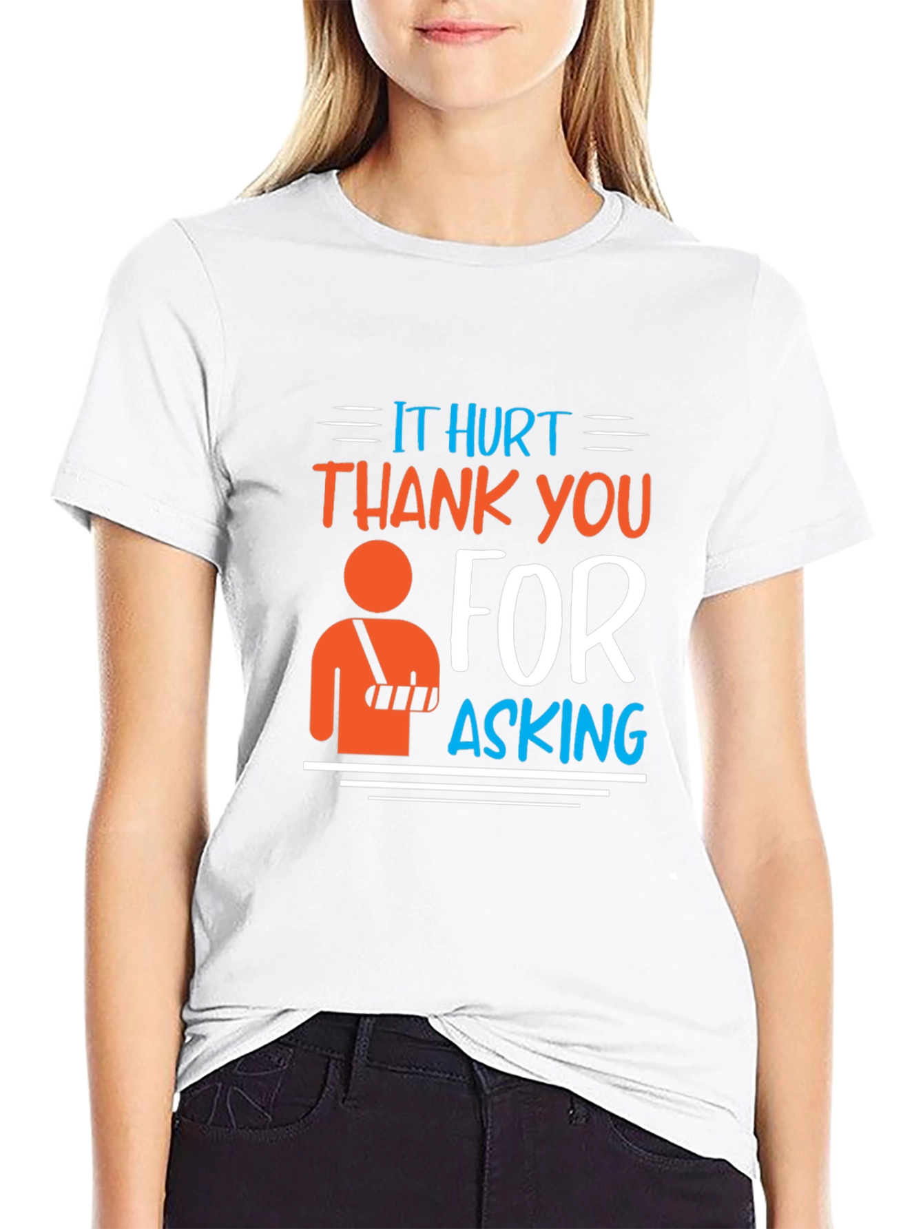 Black Humorous Injured Arm T-Shirt - It Hurt Thank You For Asking view 9