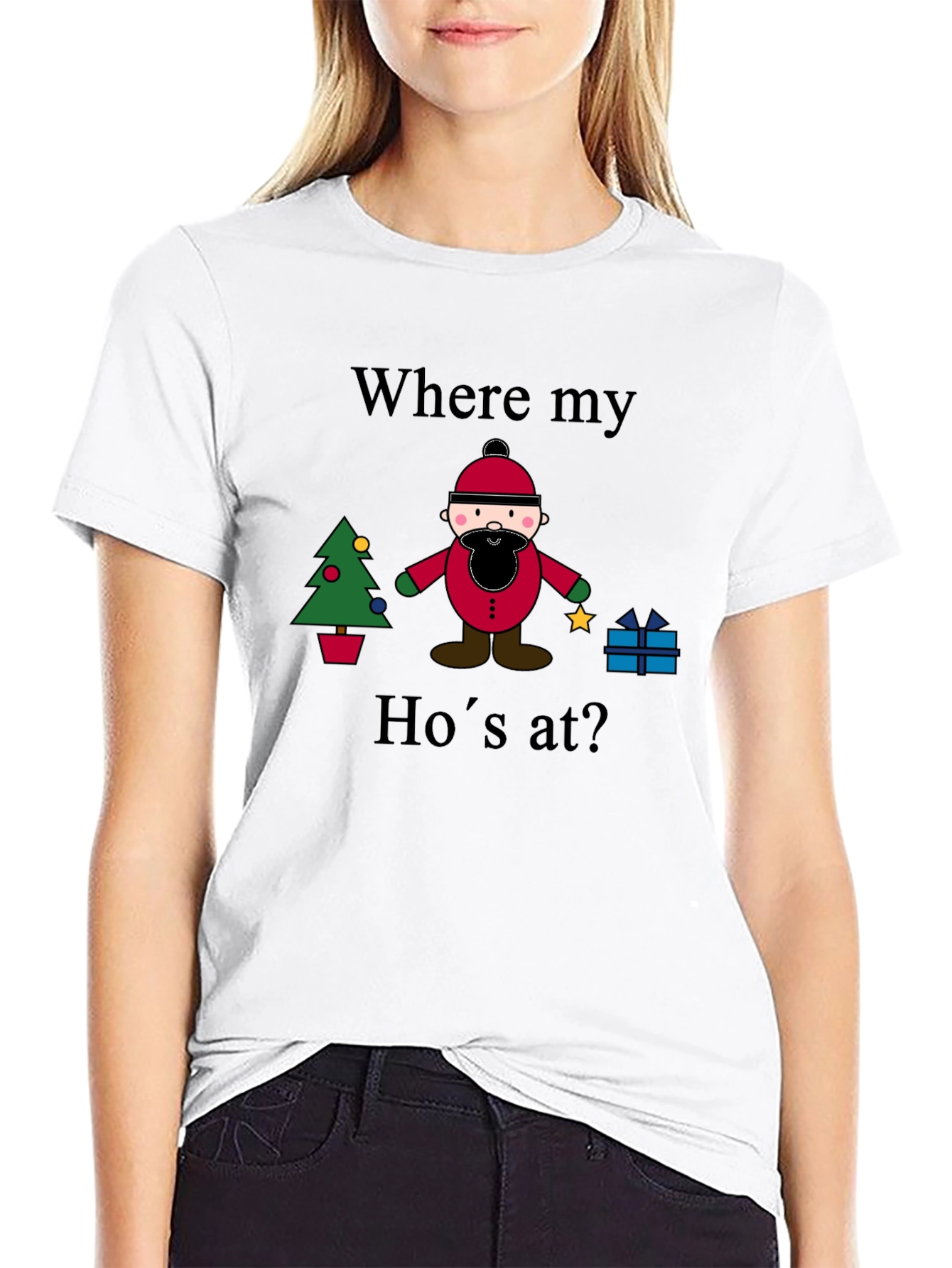 Black "Where My Ho's At?" Christmas T-Shirt view 9