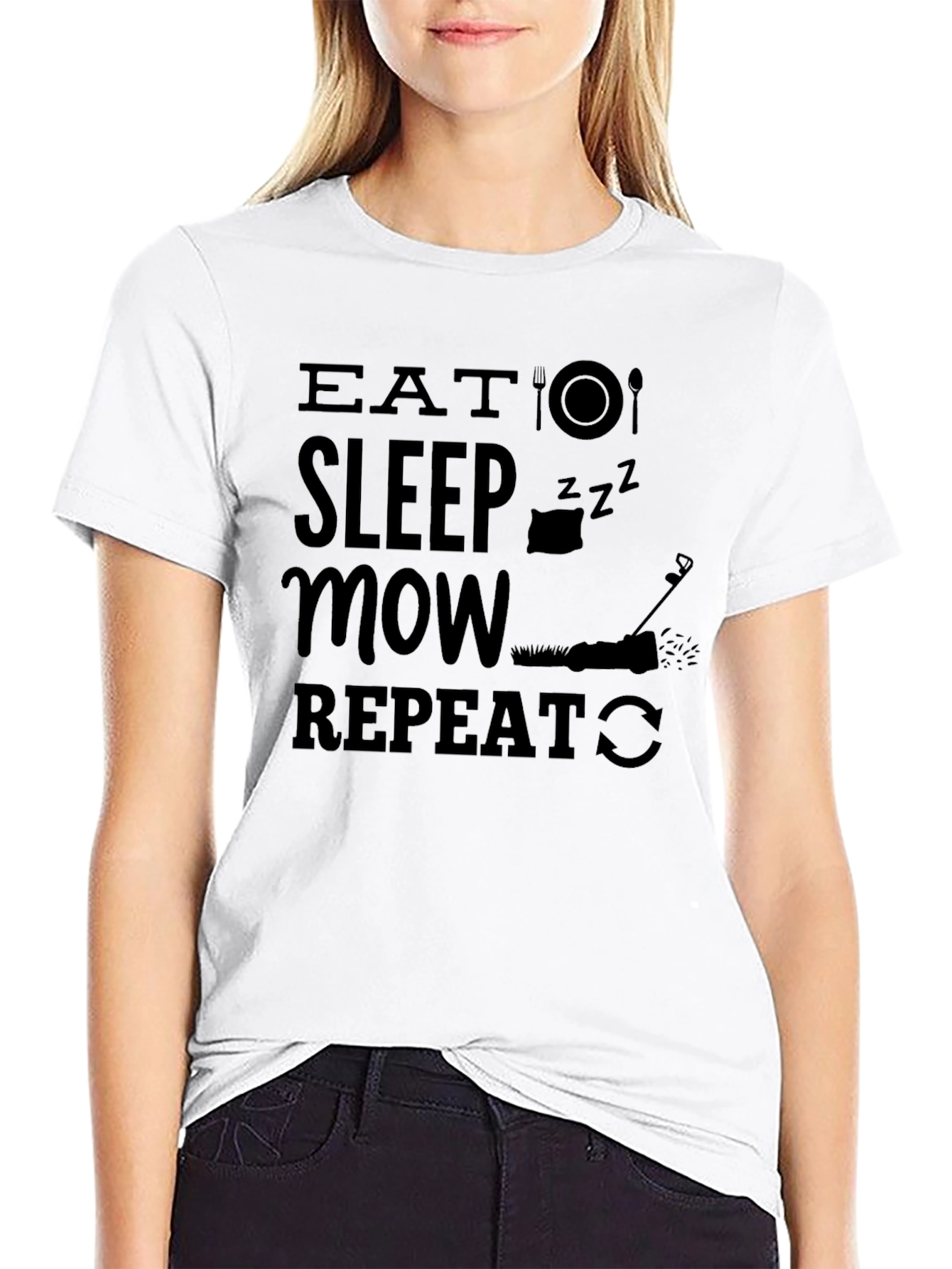 Black Eat Sleep Mow Repeat Funny Lawn Mowing T-Shirt view 9