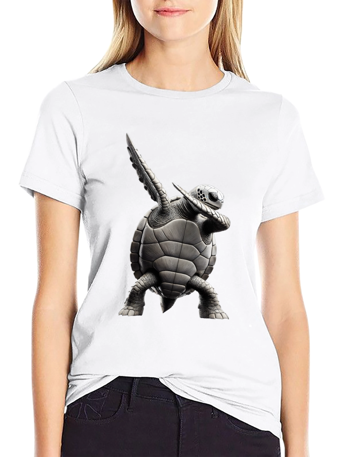 Black Dabbing Turtle Graphic T-Shirt - Black Cotton Tee view 9