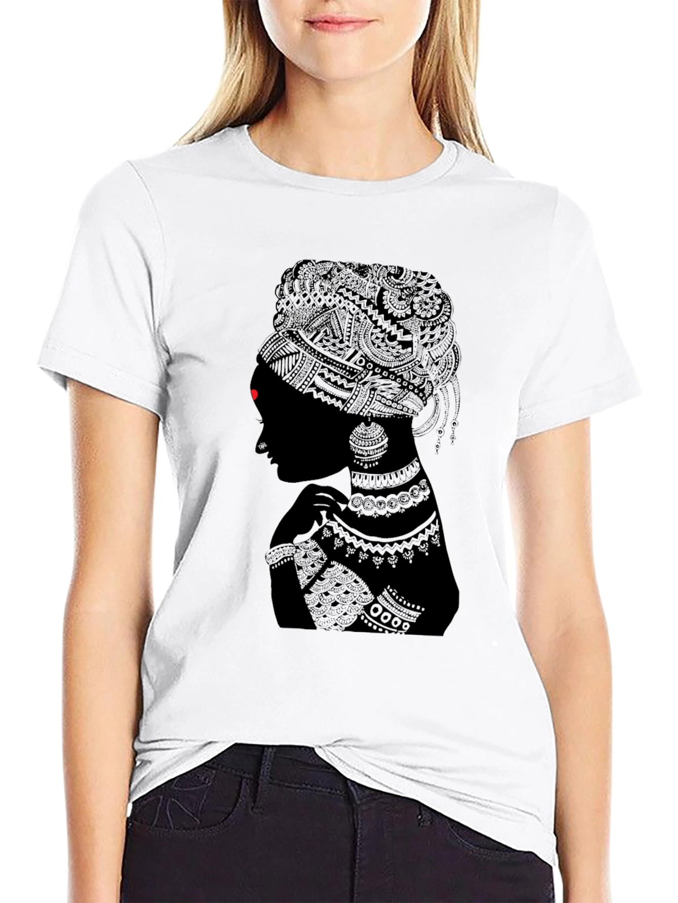 Black Stylish Black T-Shirt with Tribal Woman Design view 9