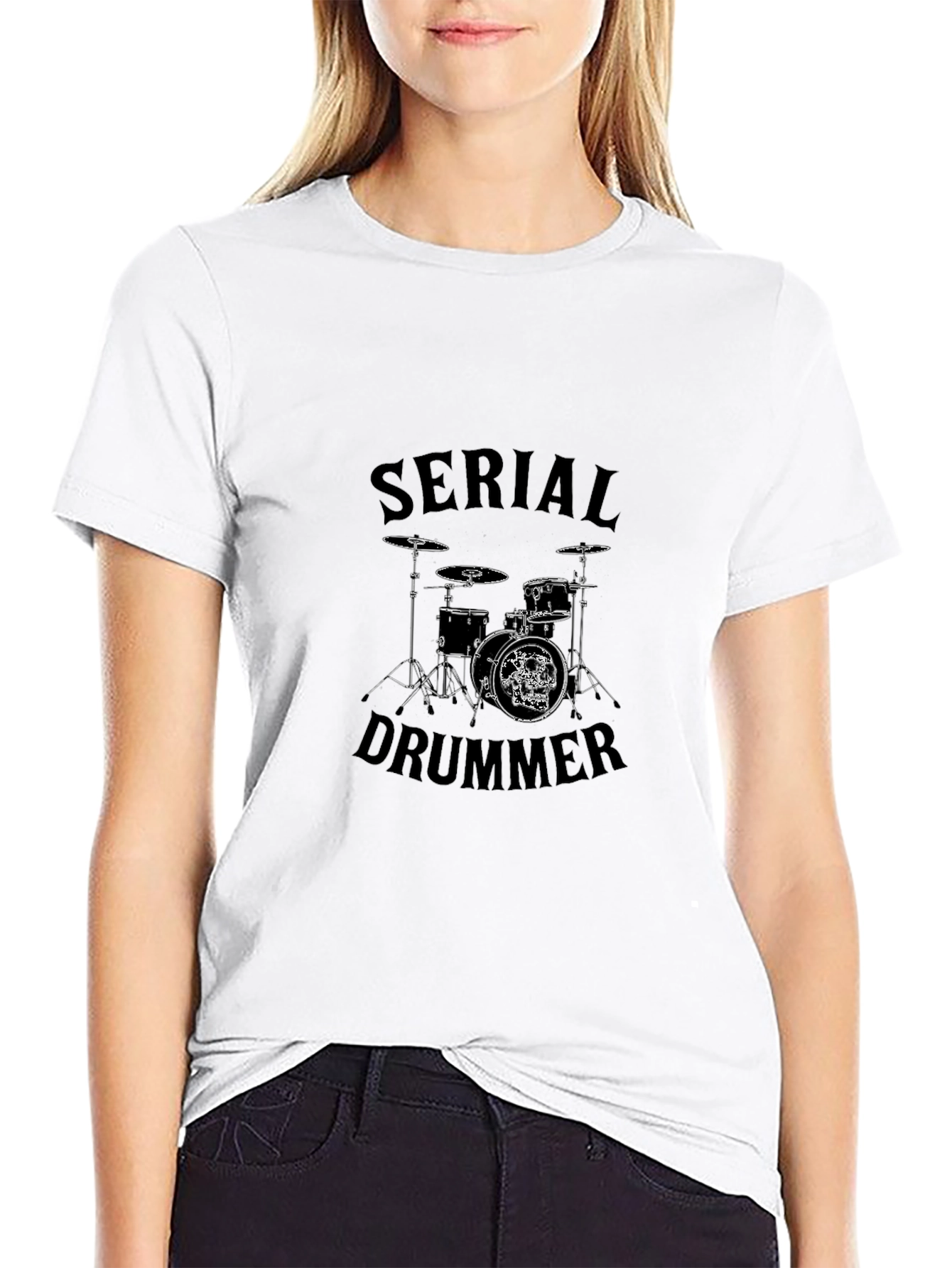 Black Serial Drummer Graphic Tee - Black Cotton T-Shirt view 9