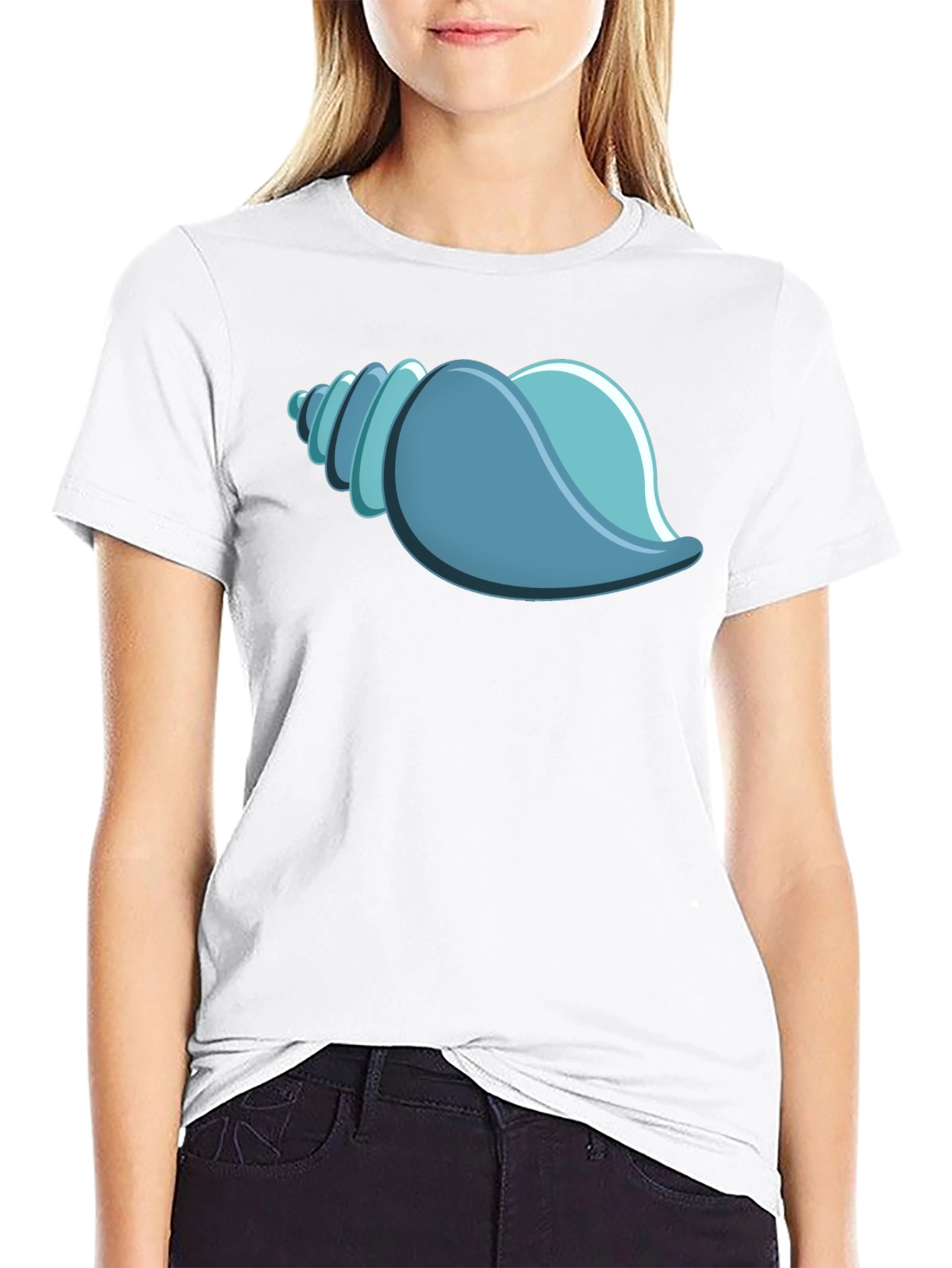 Black Blue Seashell Graphic Tee - Black Cotton T-Shirt view 9