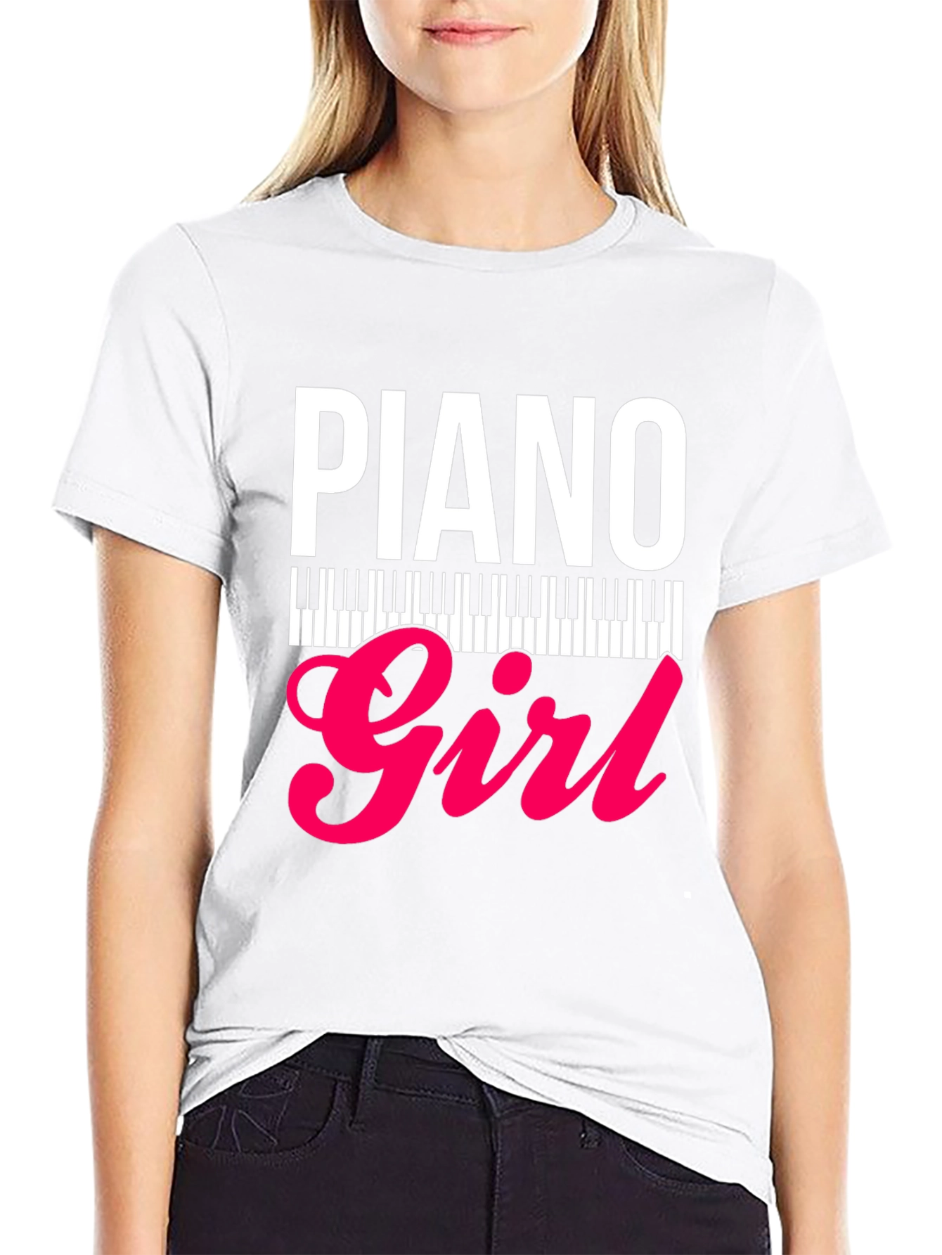 Black Piano Girl Graphic Tee - Musician's Style view 9