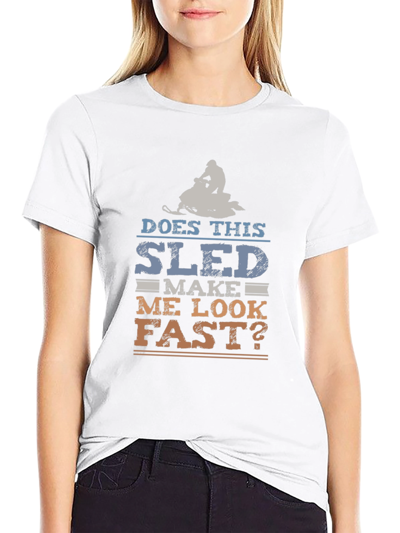 Black Funny Snowmobile T-Shirt - Does This Sled Make Me Look Fast? view 9