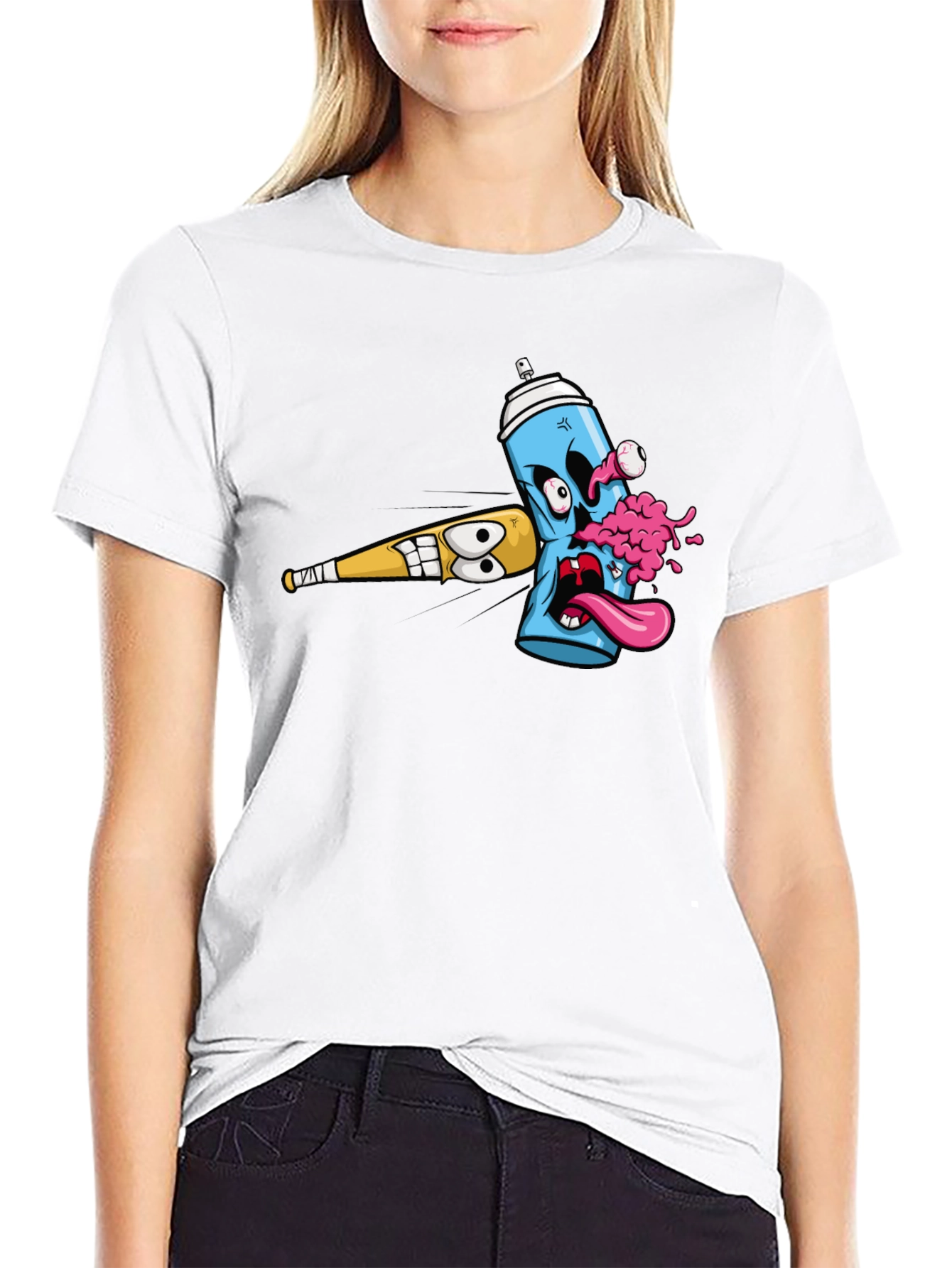 Black Cartoon Graffiti Graphic Tee view 9
