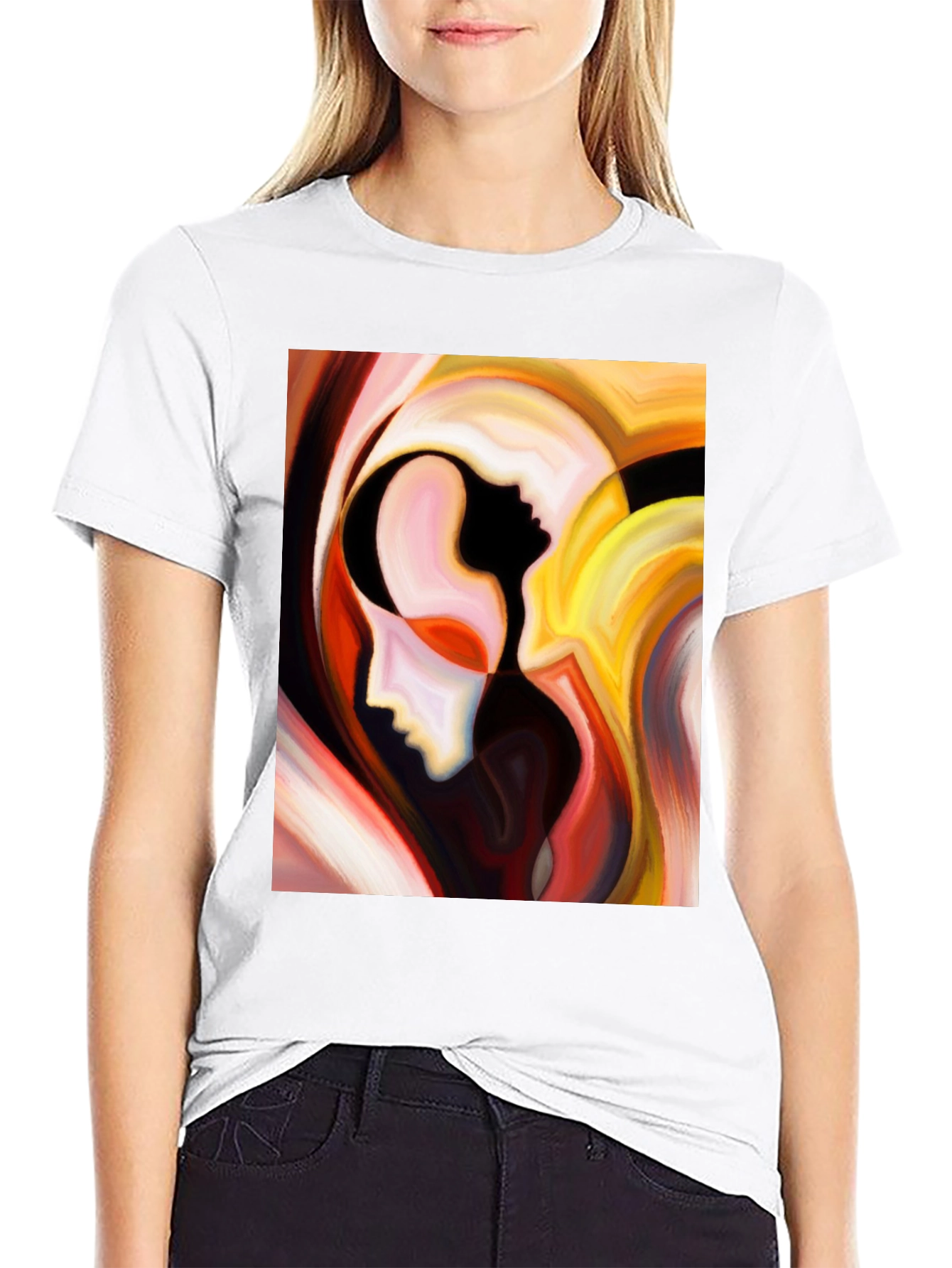 Black Abstract Faces Graphic T-Shirt - Modern Art Tee view 9