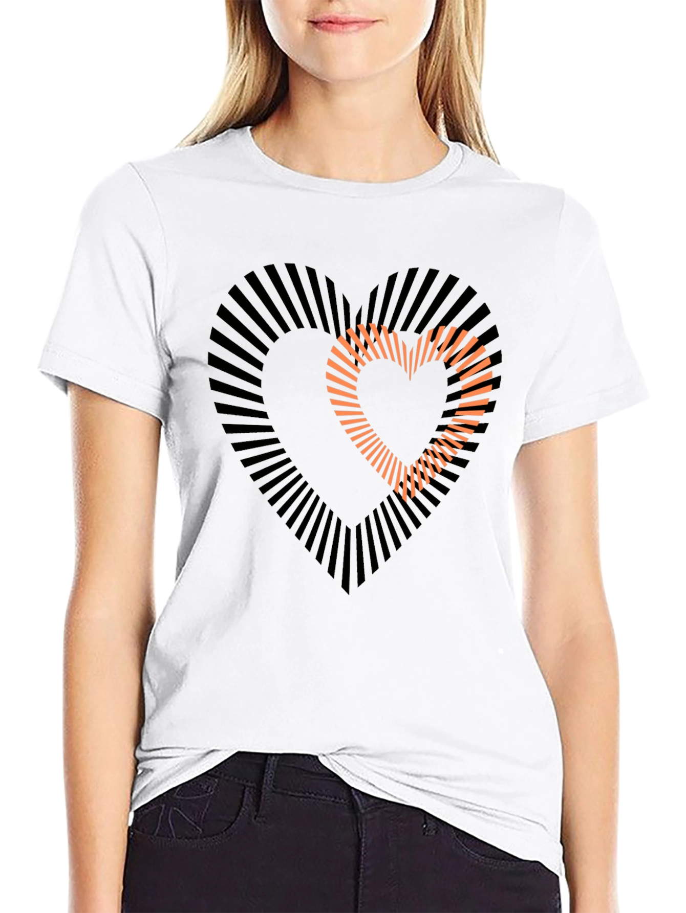 Black Stylish Heart Graphic Black T-Shirt view 9
