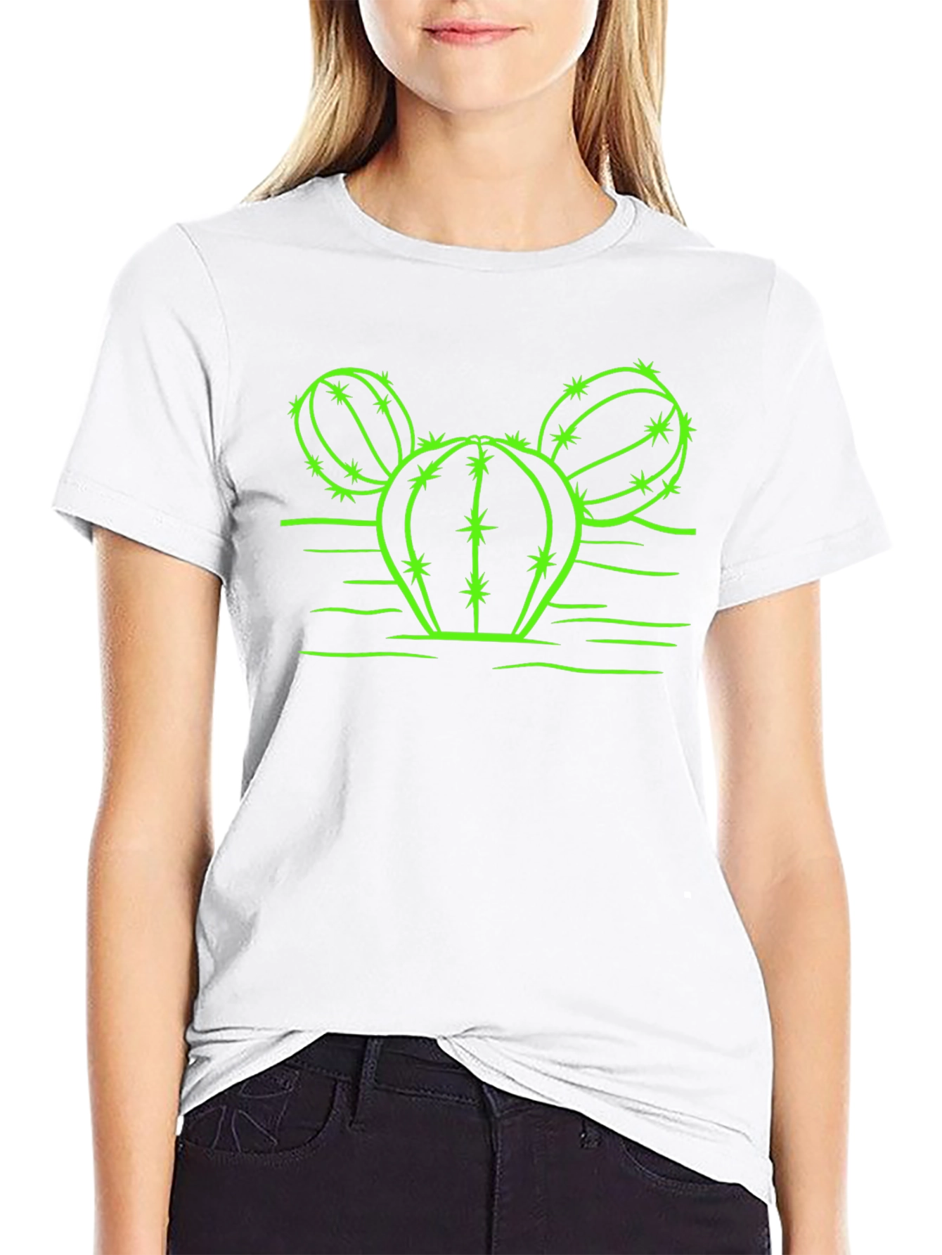 Black Cactus Graphic T-Shirt - Neon Green Design on Black view 9