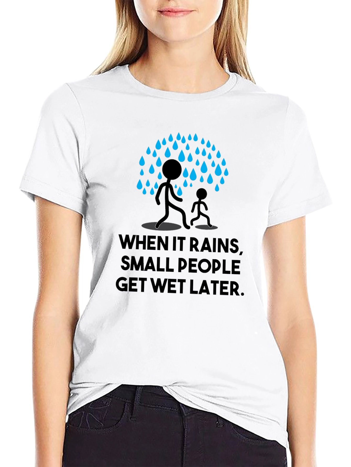 Black Humorous 'When It Rains' Graphic Print Black T-Shirt view 9