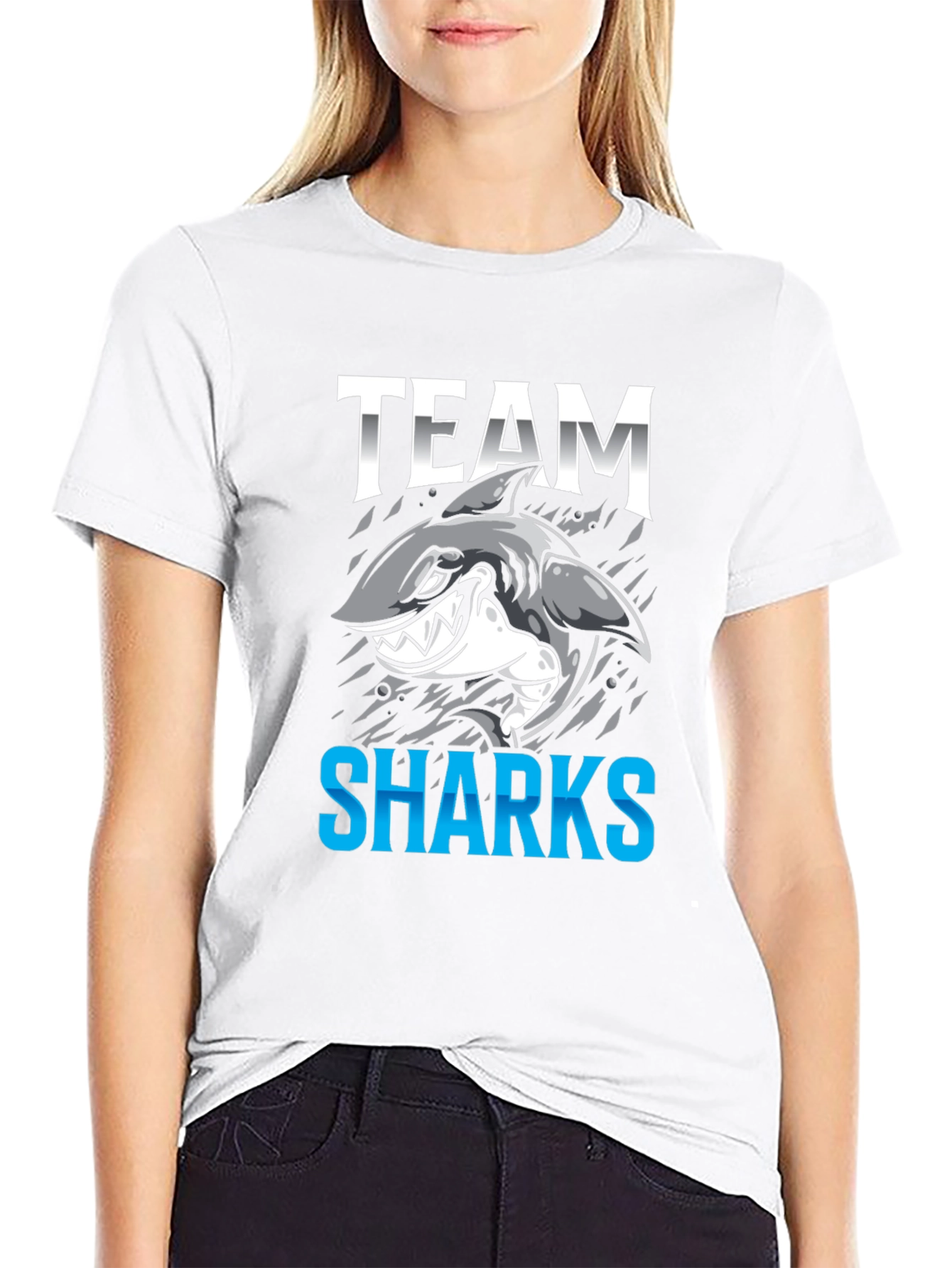 Black Team Sharks Graphic T-Shirt - Black Cotton Tee view 9