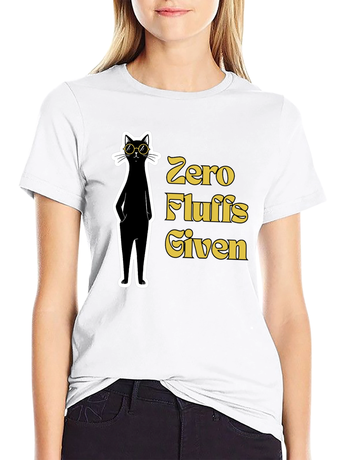 Black Zero Fluffs Given Cat Graphic T-Shirt view 9