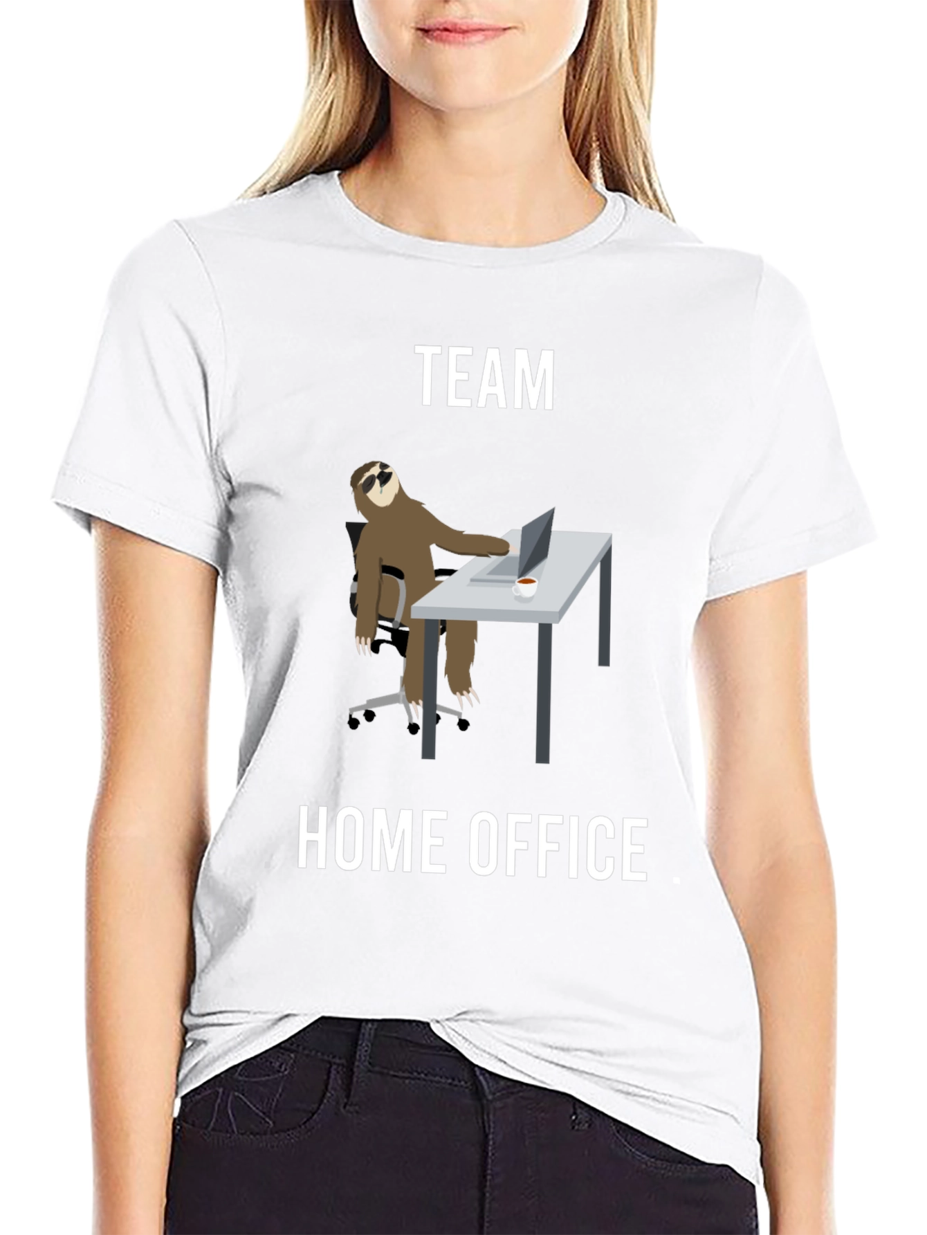 Black Team Home Office Sloth T-Shirt - Funny Work From Home Tee view 9