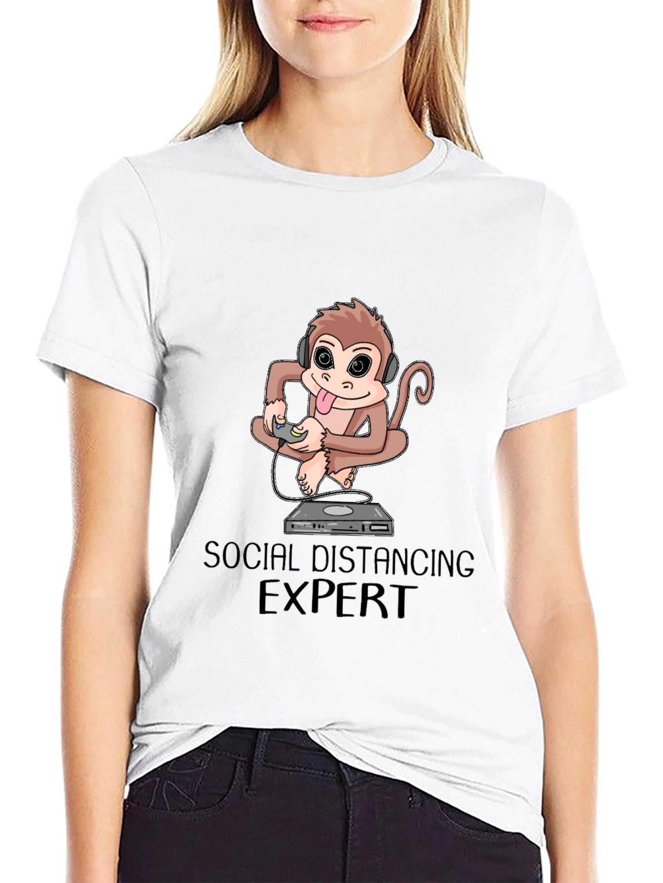 Black Social Distancing Expert Monkey Graphic Tee view 9